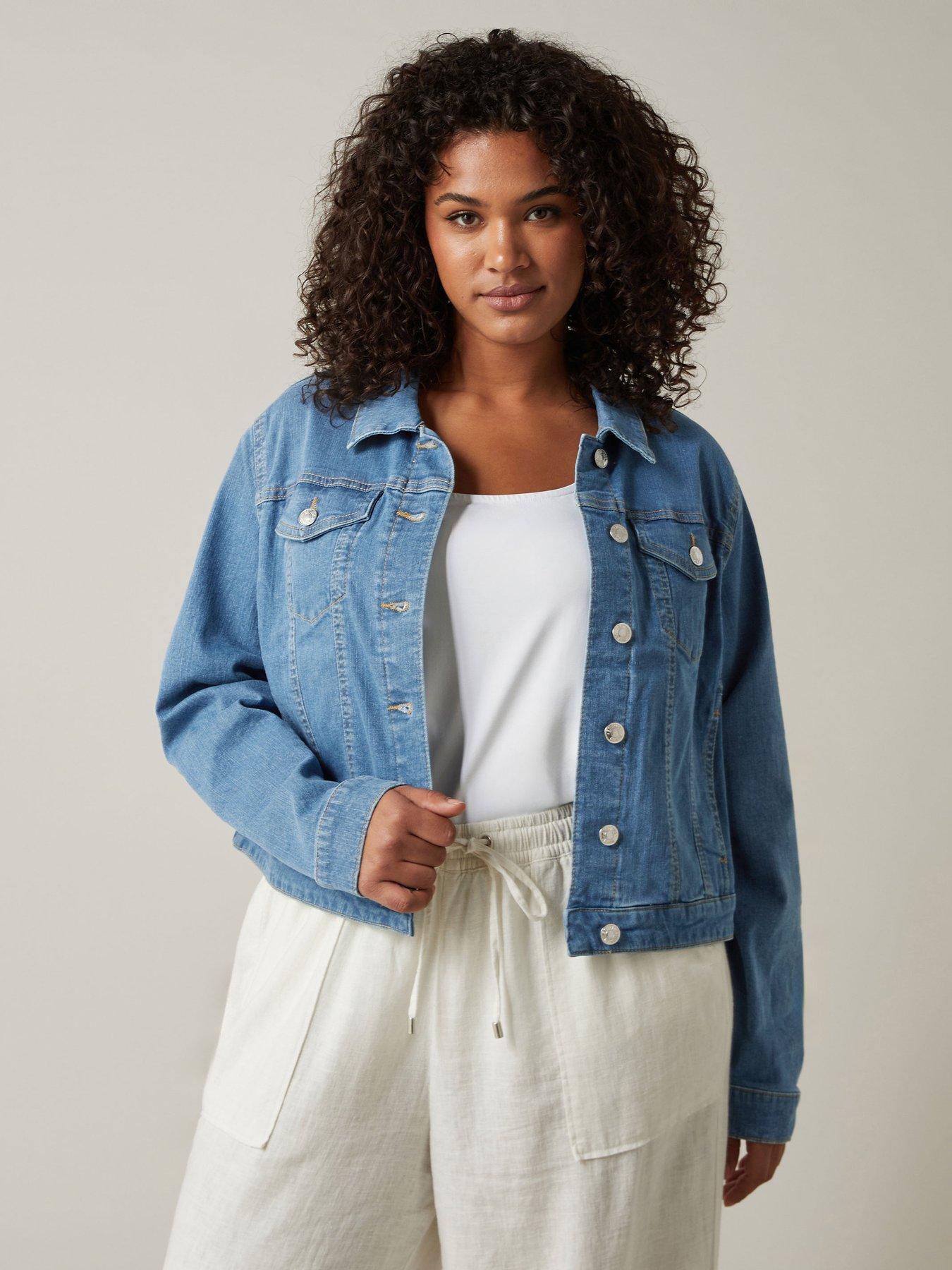 Evans Stretch Denim Jacket Mid Wash littlewoods