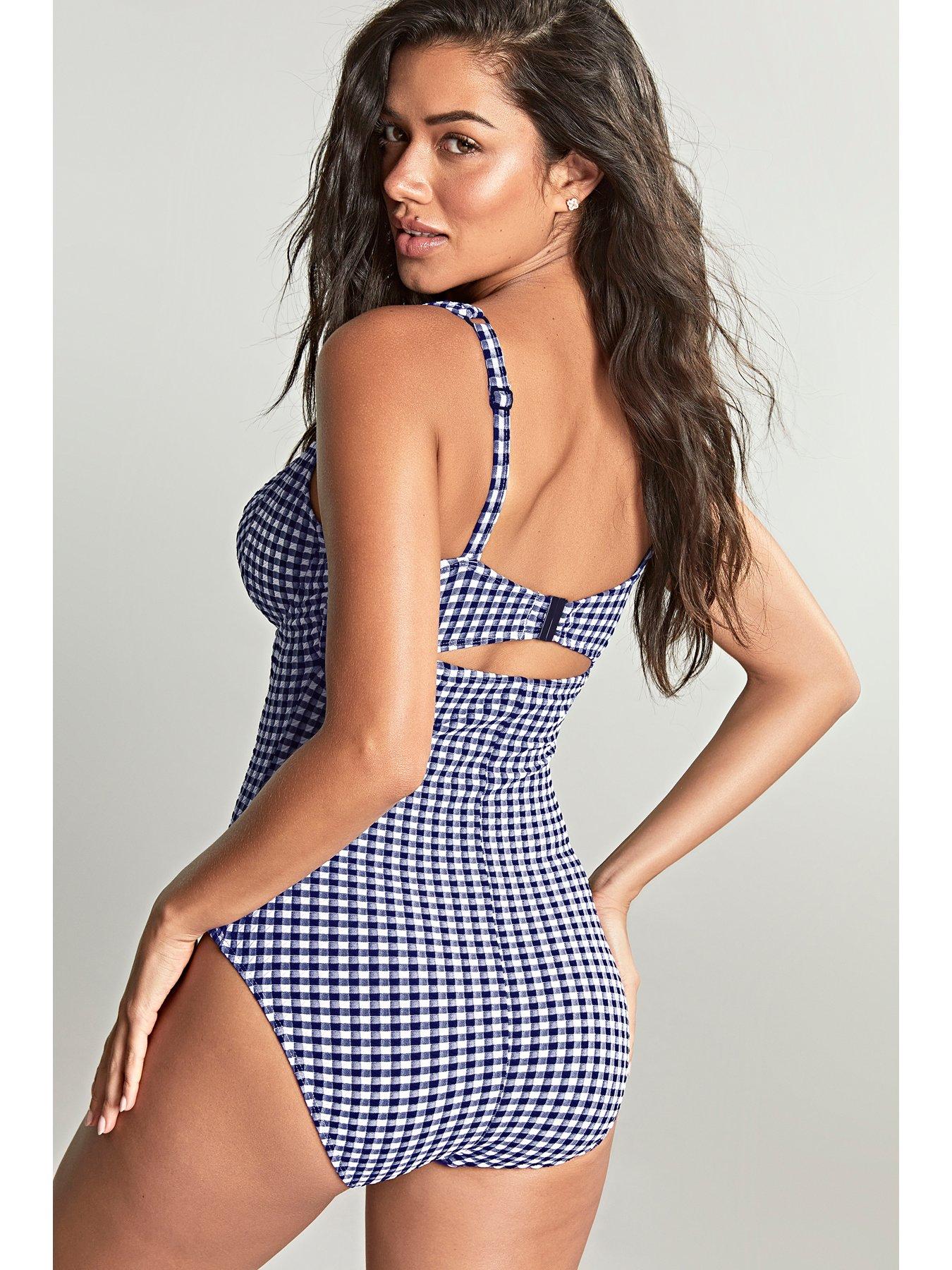  image of panache-paloma-balcony-swimsuit-navy-gingham