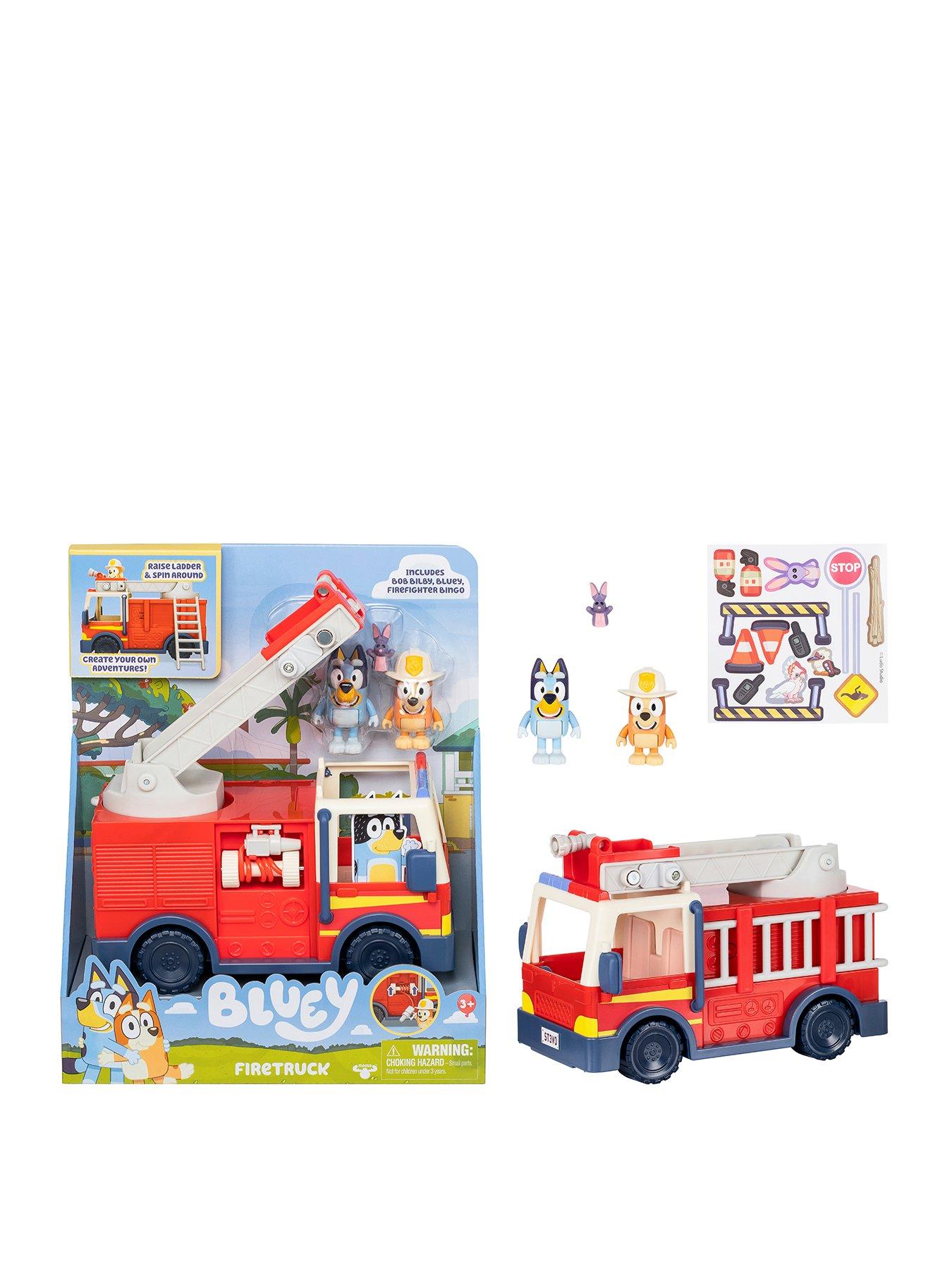 Image 1 of 8 of Bluey Firetruck incl Bob Bilby,  and Firefighter Bingo Raise Ladder &amp; Spin, Retractable Hose, Bingo fits on top of Ladder, Inc Sticker Sheet