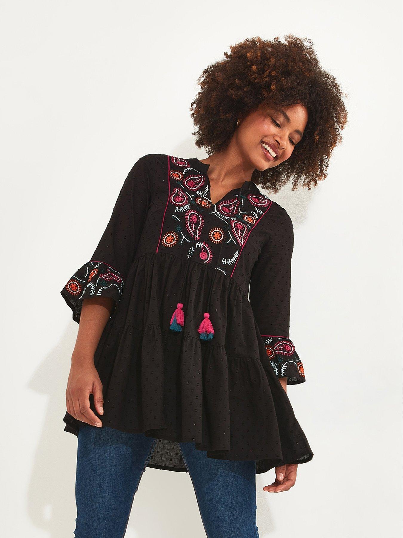 undefined Embroidered Festival Tunic - Black