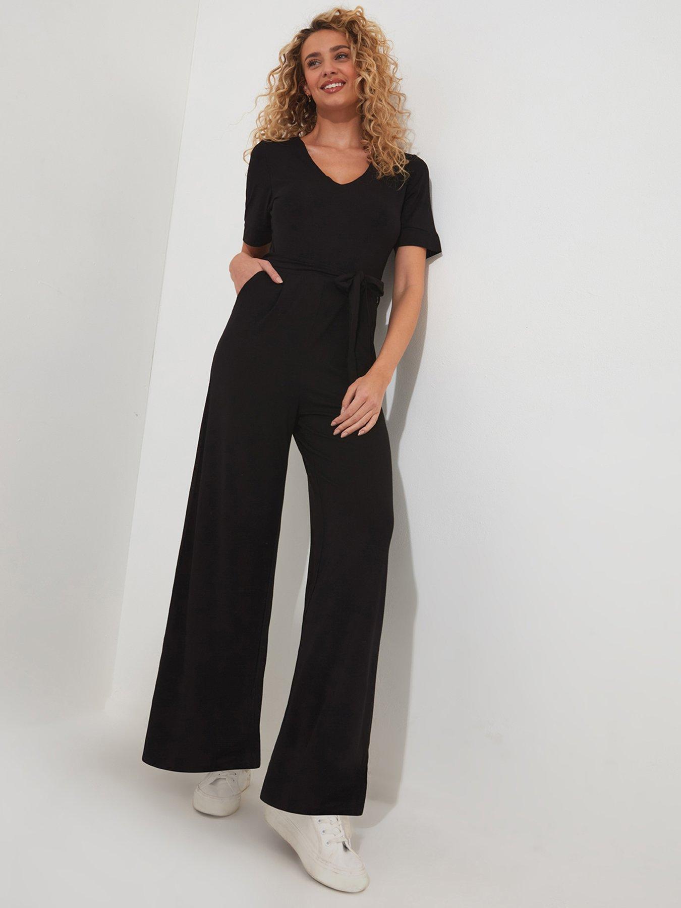 Tara Angel Sleeve Shine Plisse Cropped Leg Jumpsuit - Black