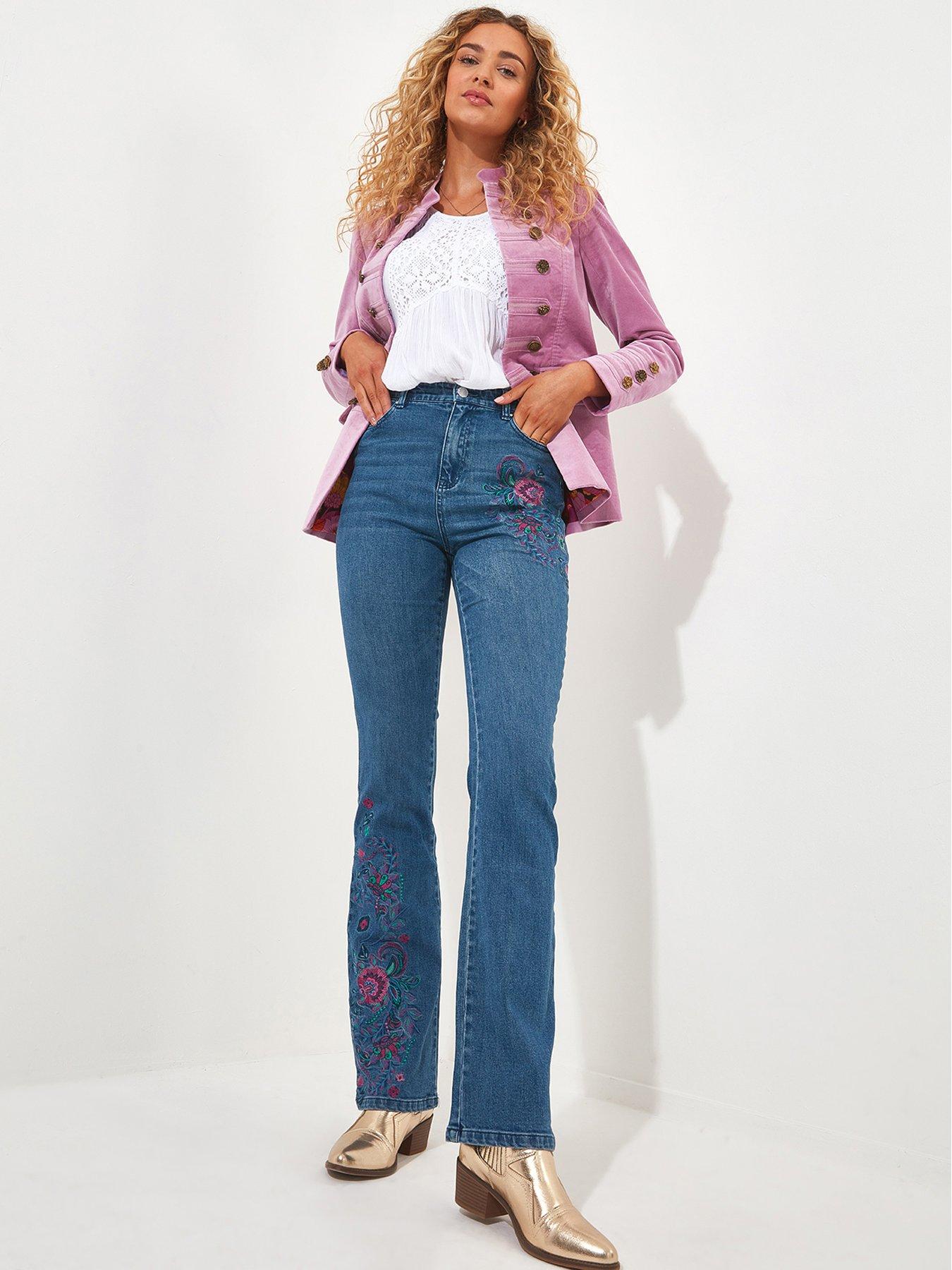 undefined Embroidered Straight Leg Jeans - Blue