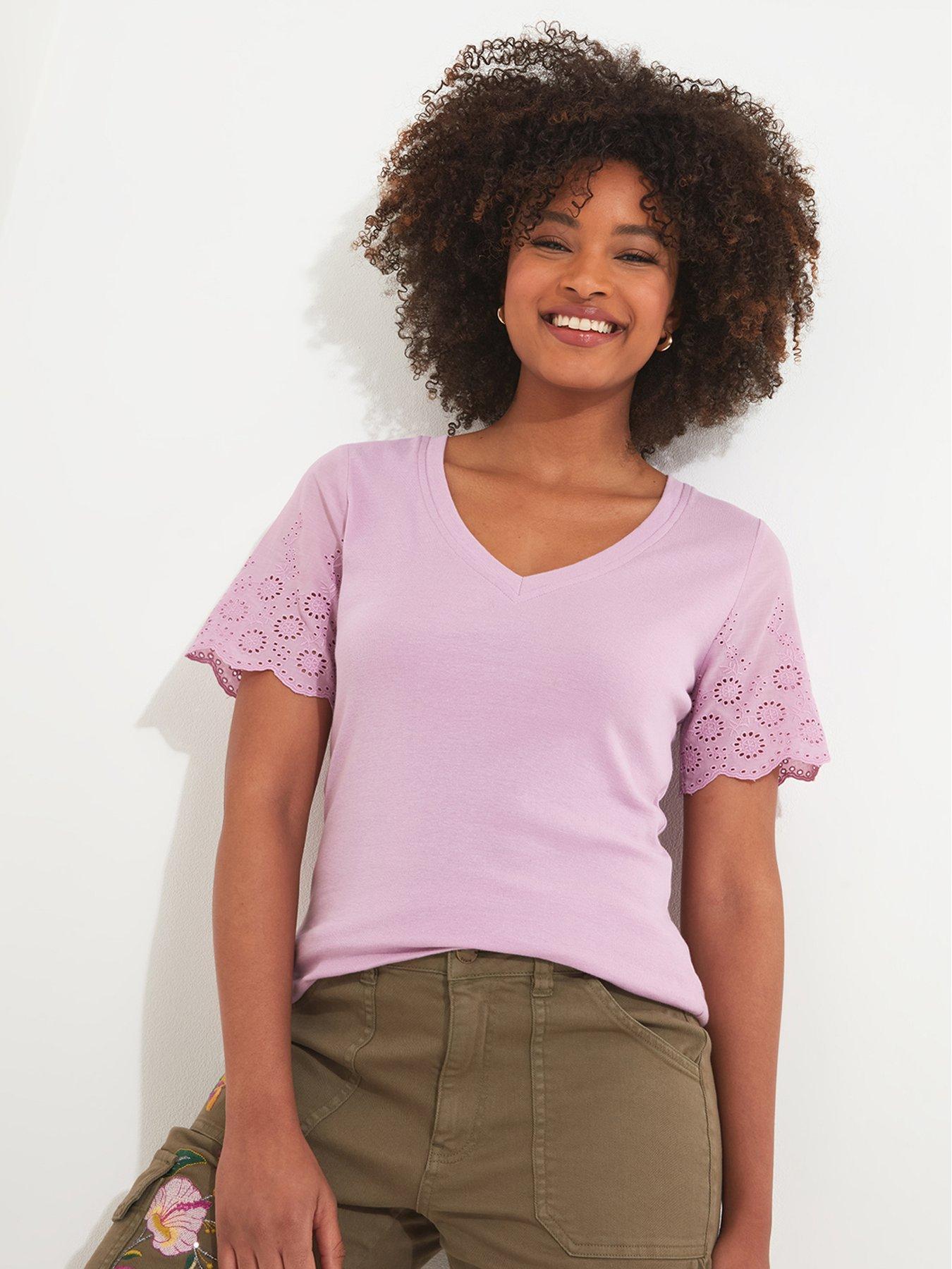 undefined Broderie Sleeve T-shirt - Purple