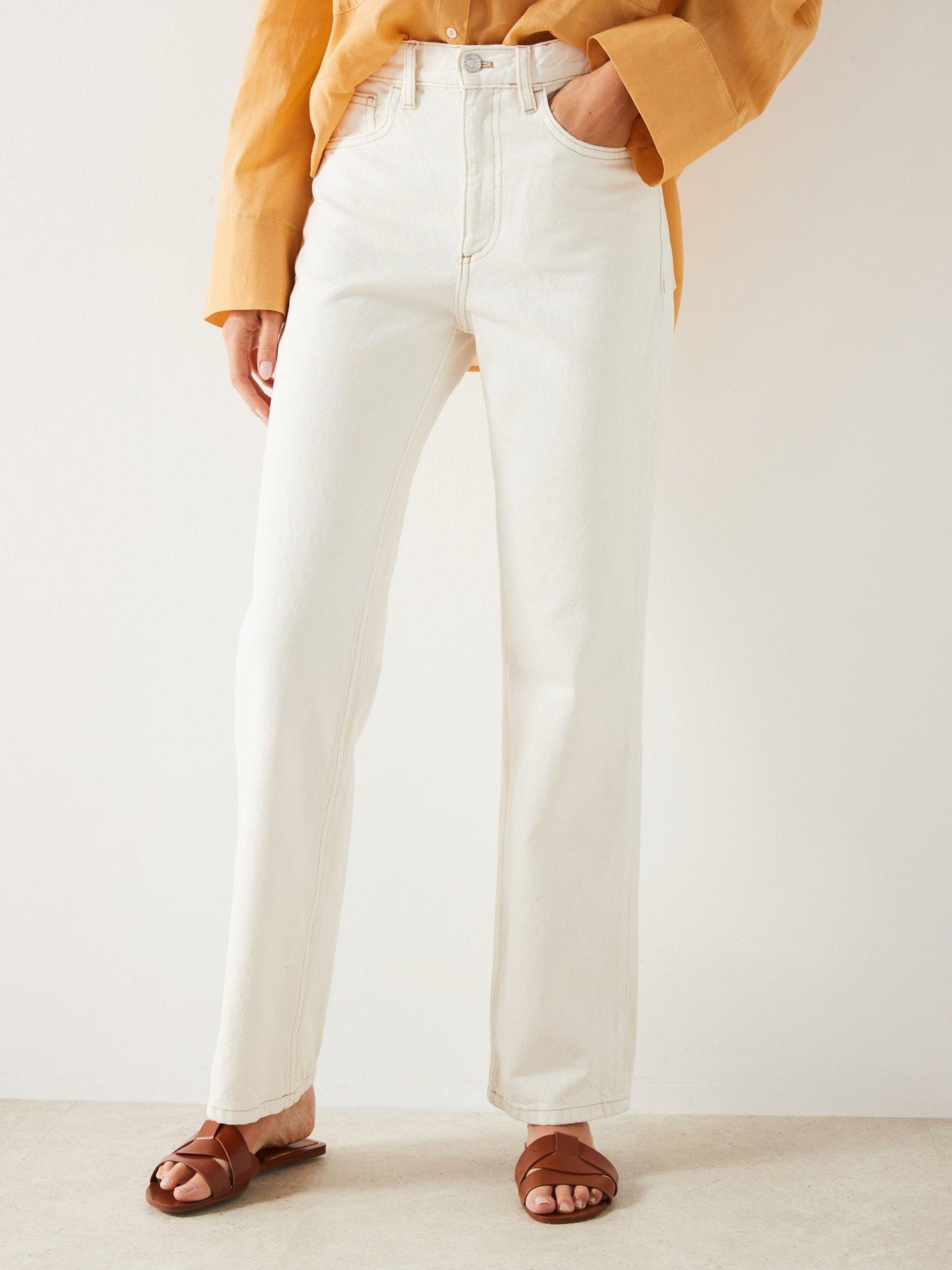Image 1 of 6 of Mango Mid-rise Straight Jeans - Off White