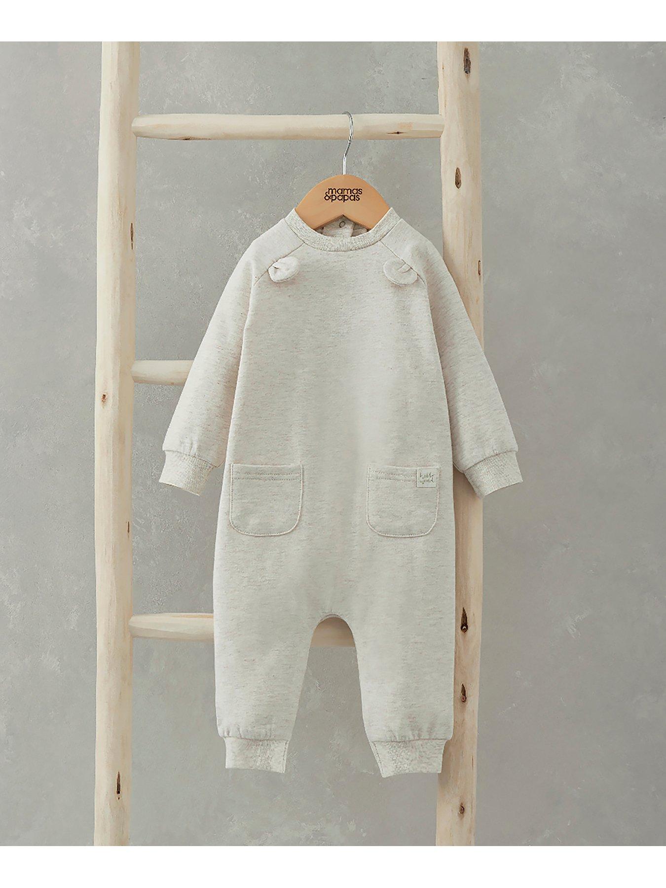  image of mamas-papas-baby-unisex-slouchy-bear-ear-romper-sand