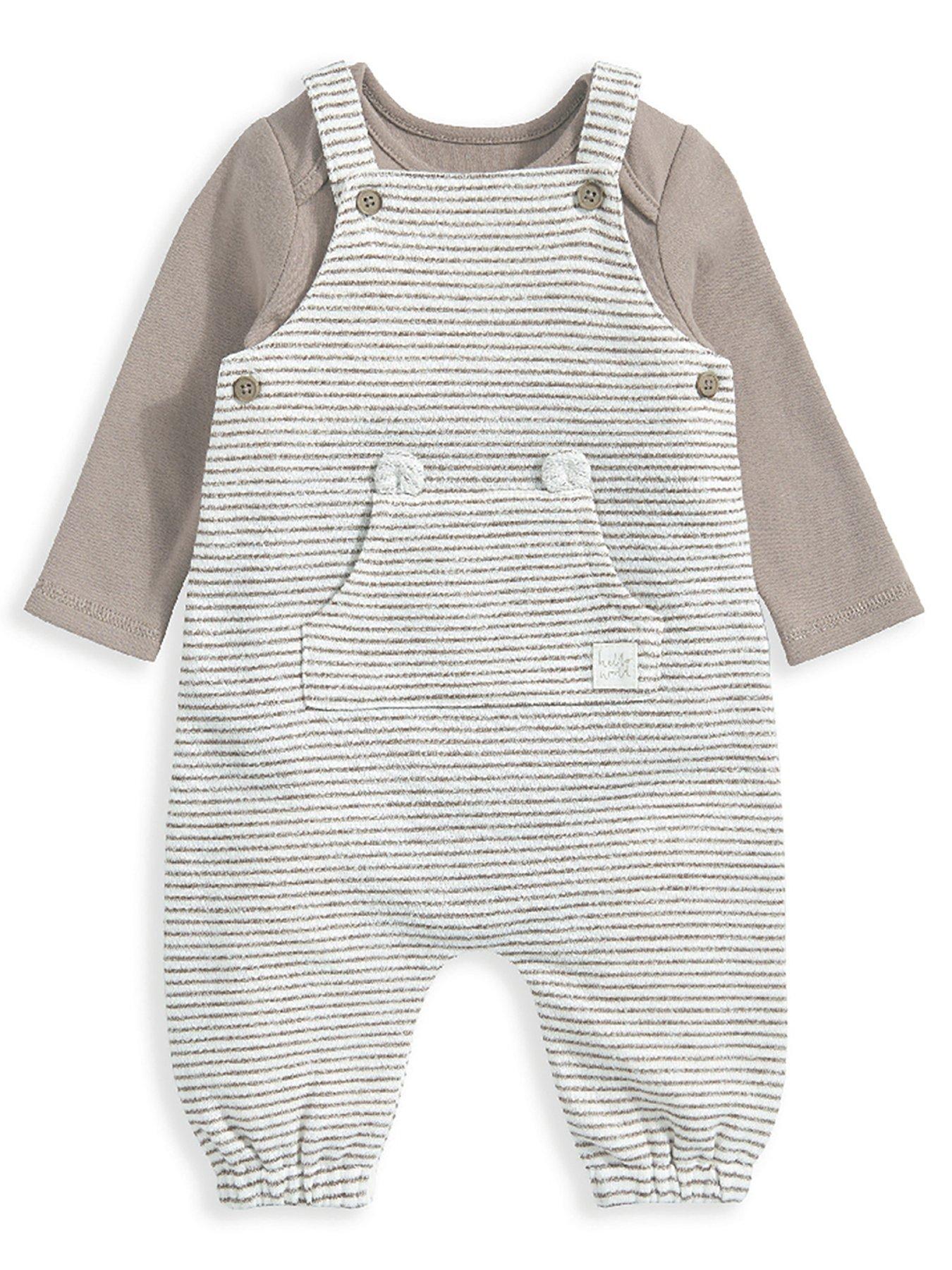 mamas-papas-baby-unisex-2-piece-stripe-dungaree-set-brown