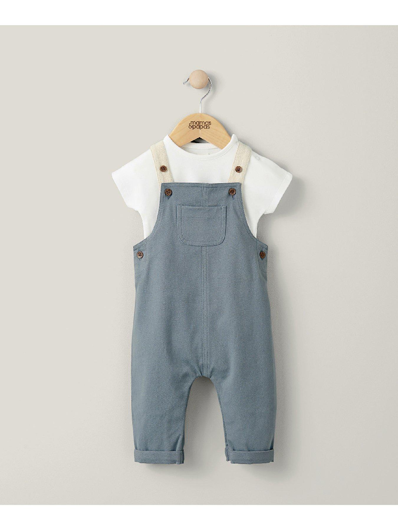 Mamas & Papas Baby Boys 2 Piece Blue Dungaree Set - Blue | littlewoods.com