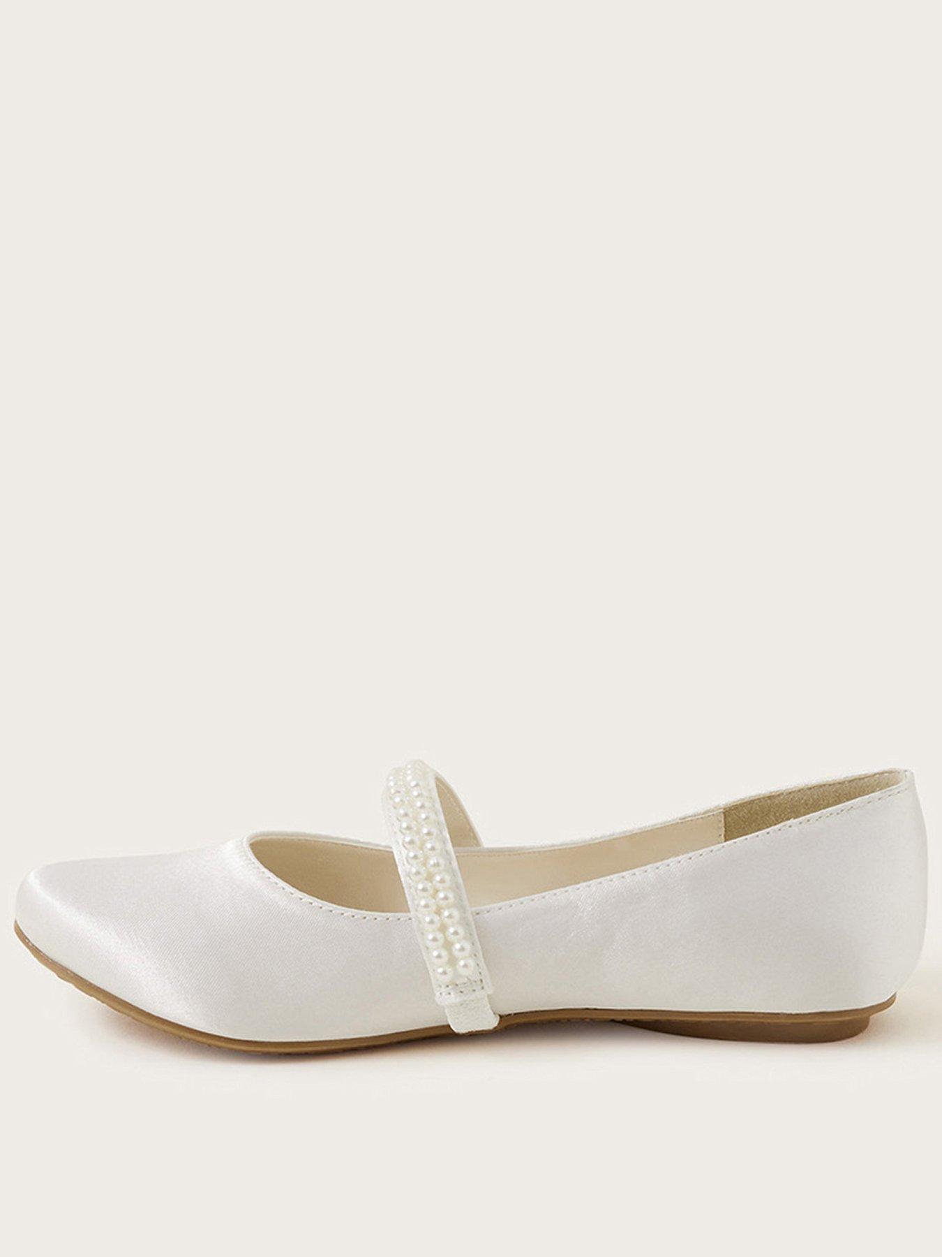 Monsoon Girls Communion Pearl Strap Ballerina Shoes White