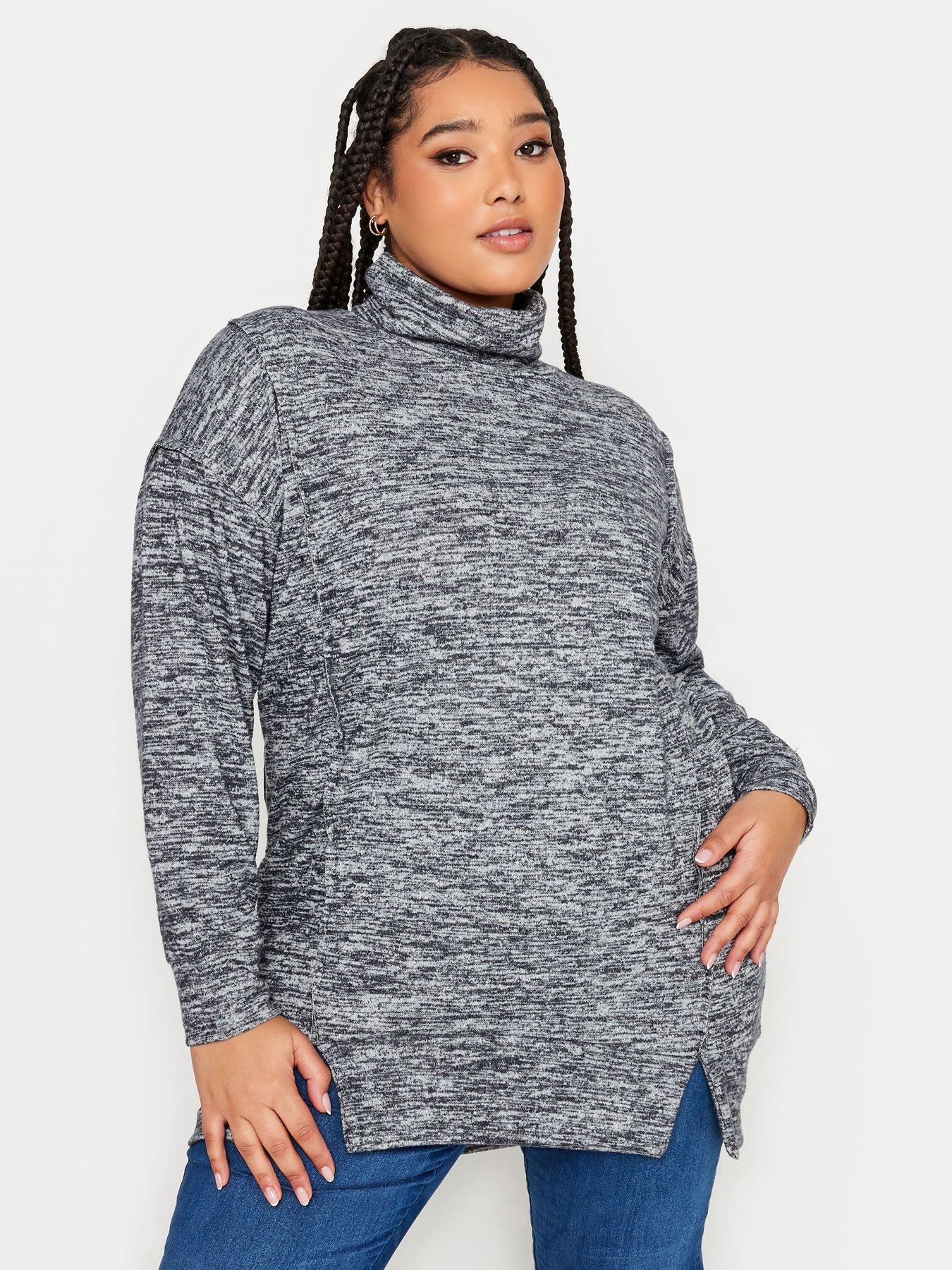 YOURS Plus Size Grey Marl Soft Touch Turtleneck Sweatshirt