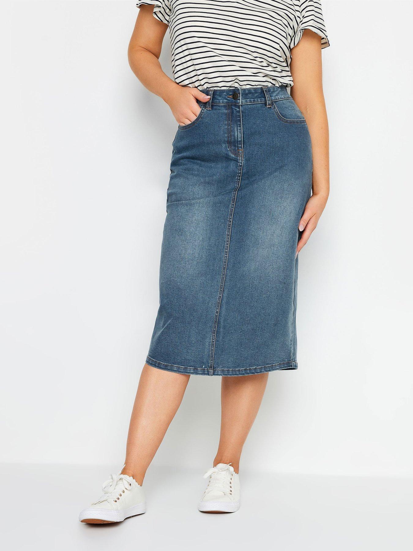  image of mco-petite-petite-midwash-midi-denim-skirt