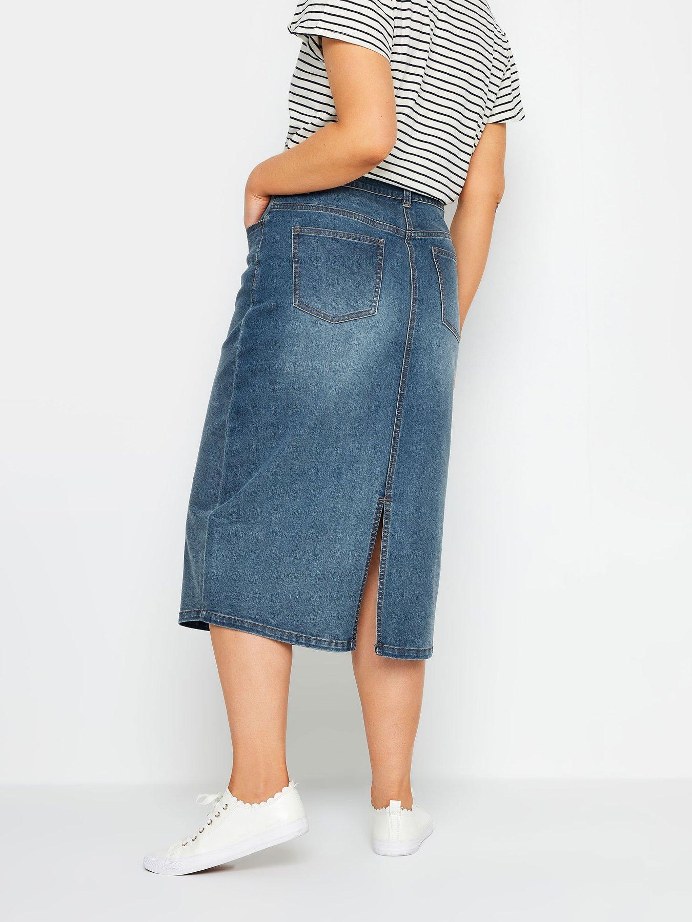  image of mco-petite-petite-midwash-midi-denim-skirt
