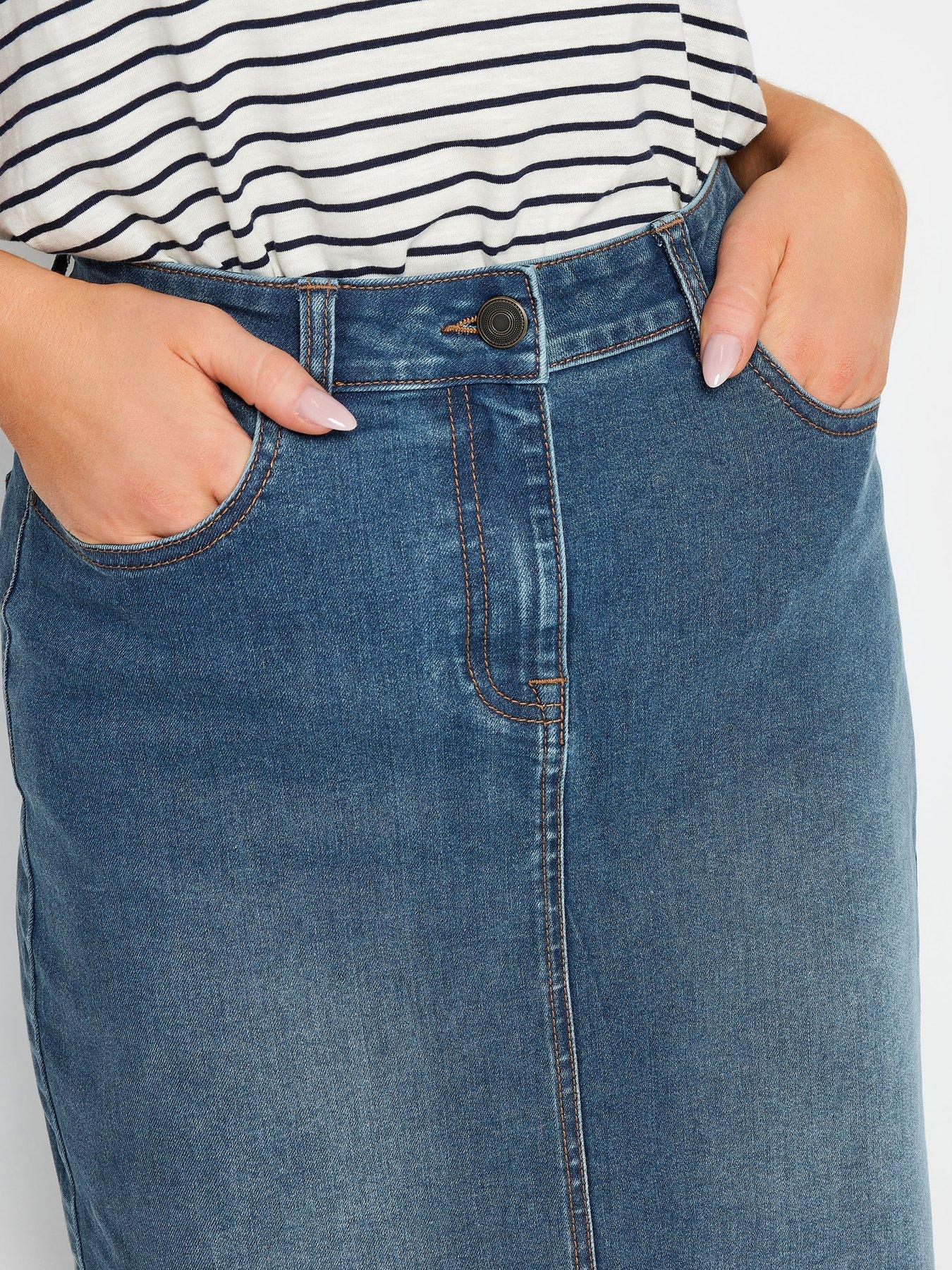  image of mco-petite-petite-midwash-midi-denim-skirt