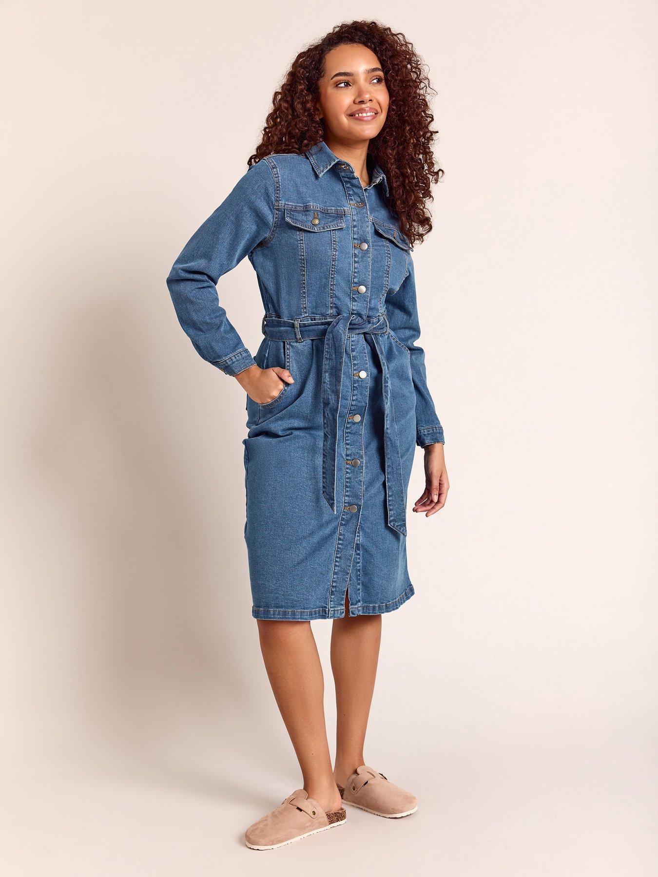 undefined Denim Shirt Midi Dress - Blue