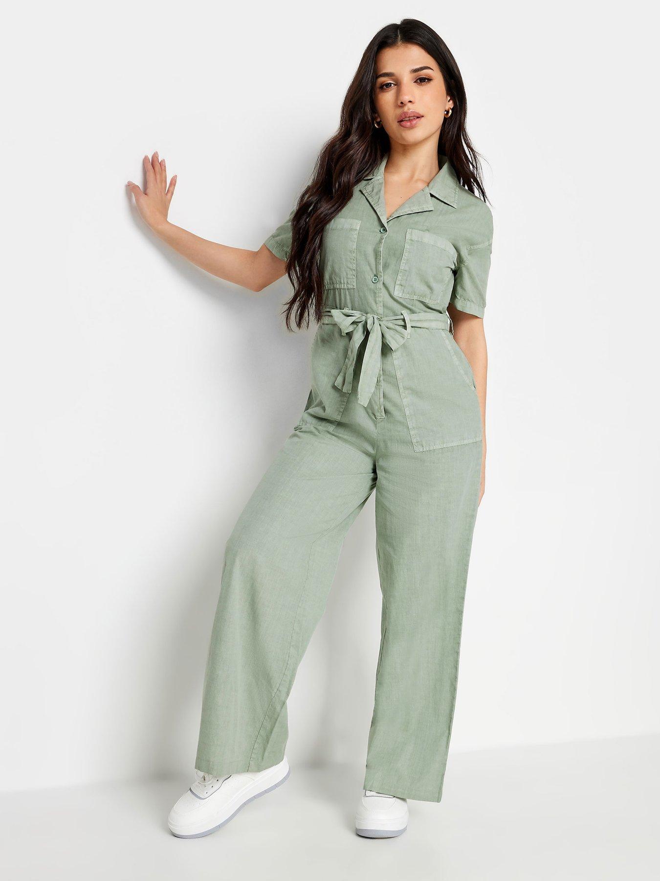 PixieGirl Petite Utility Washed Jumpsuit Green