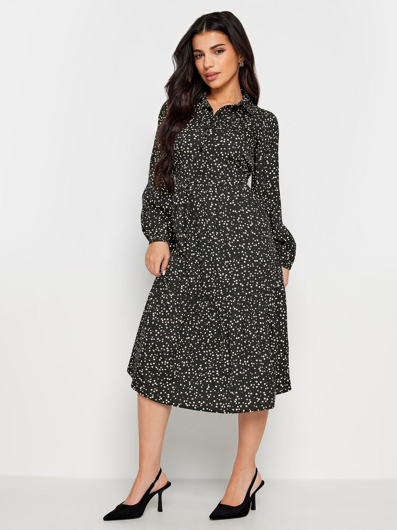undefined Petite Heart Print Tiered Dress - Black