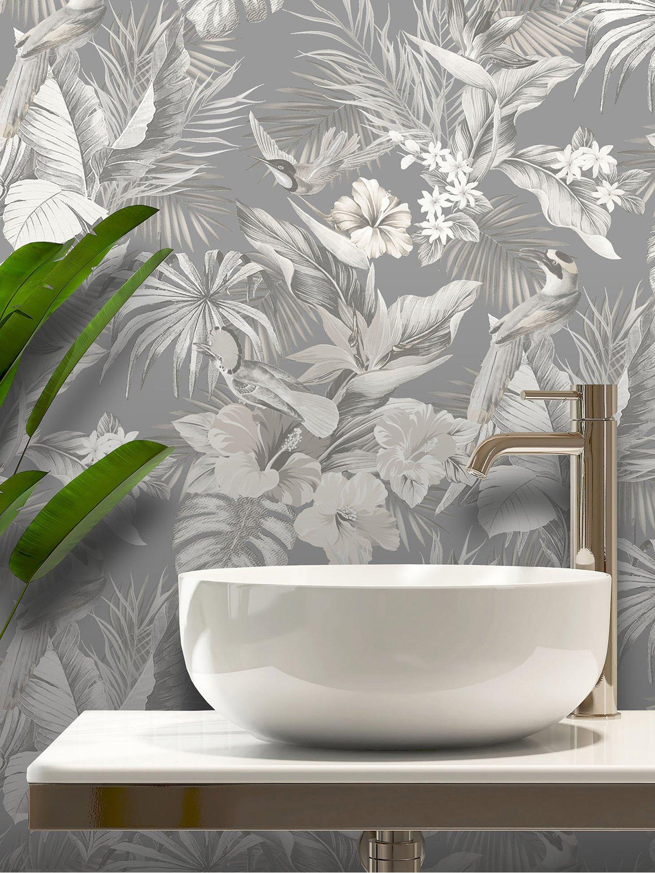  image of rasch-paradise-birds-wallpaper-grey