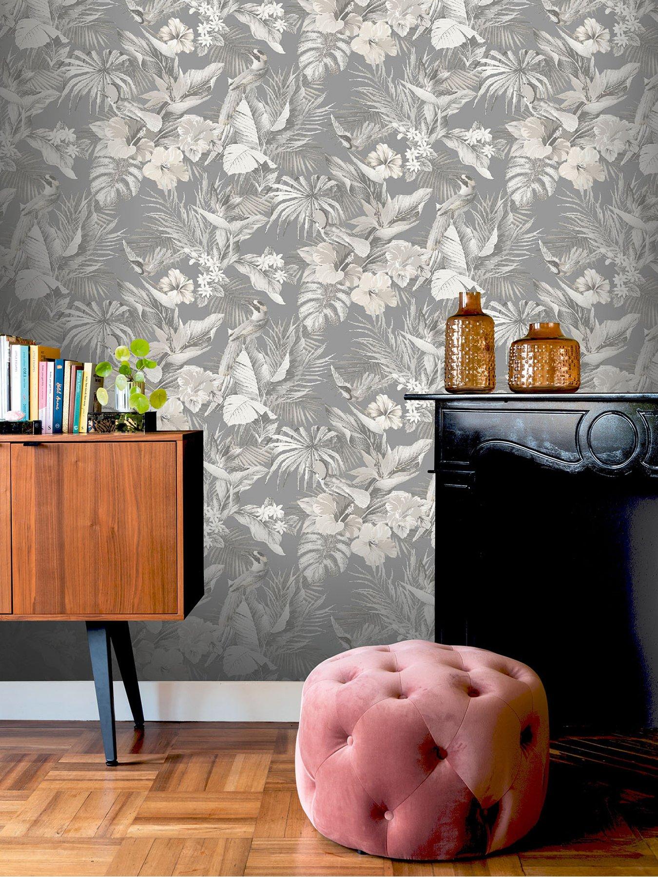  image of rasch-paradise-birds-wallpaper-grey