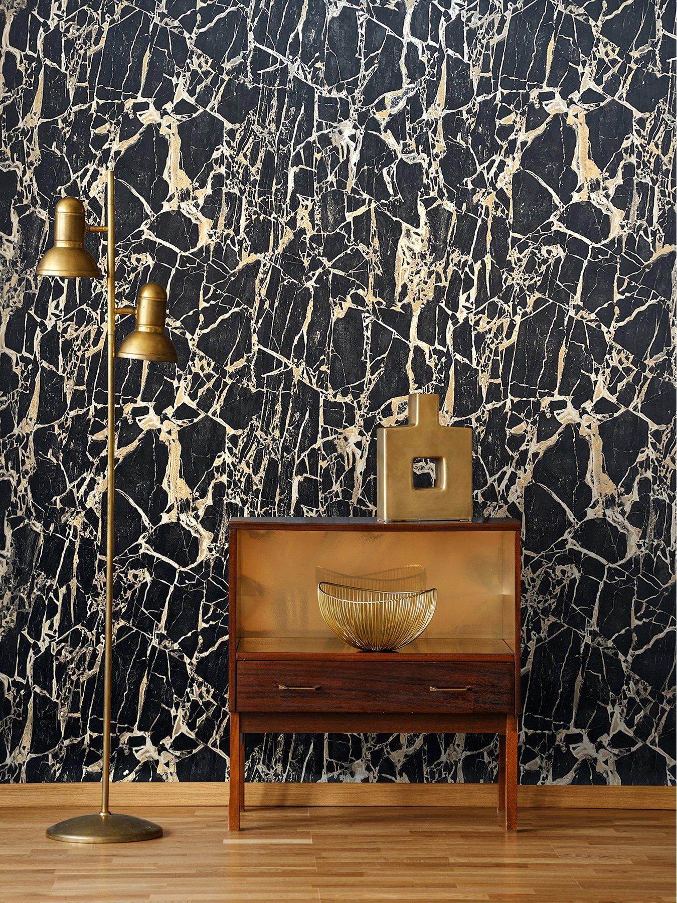 undefined Enzo Marble Wallpaper in Black and Gold