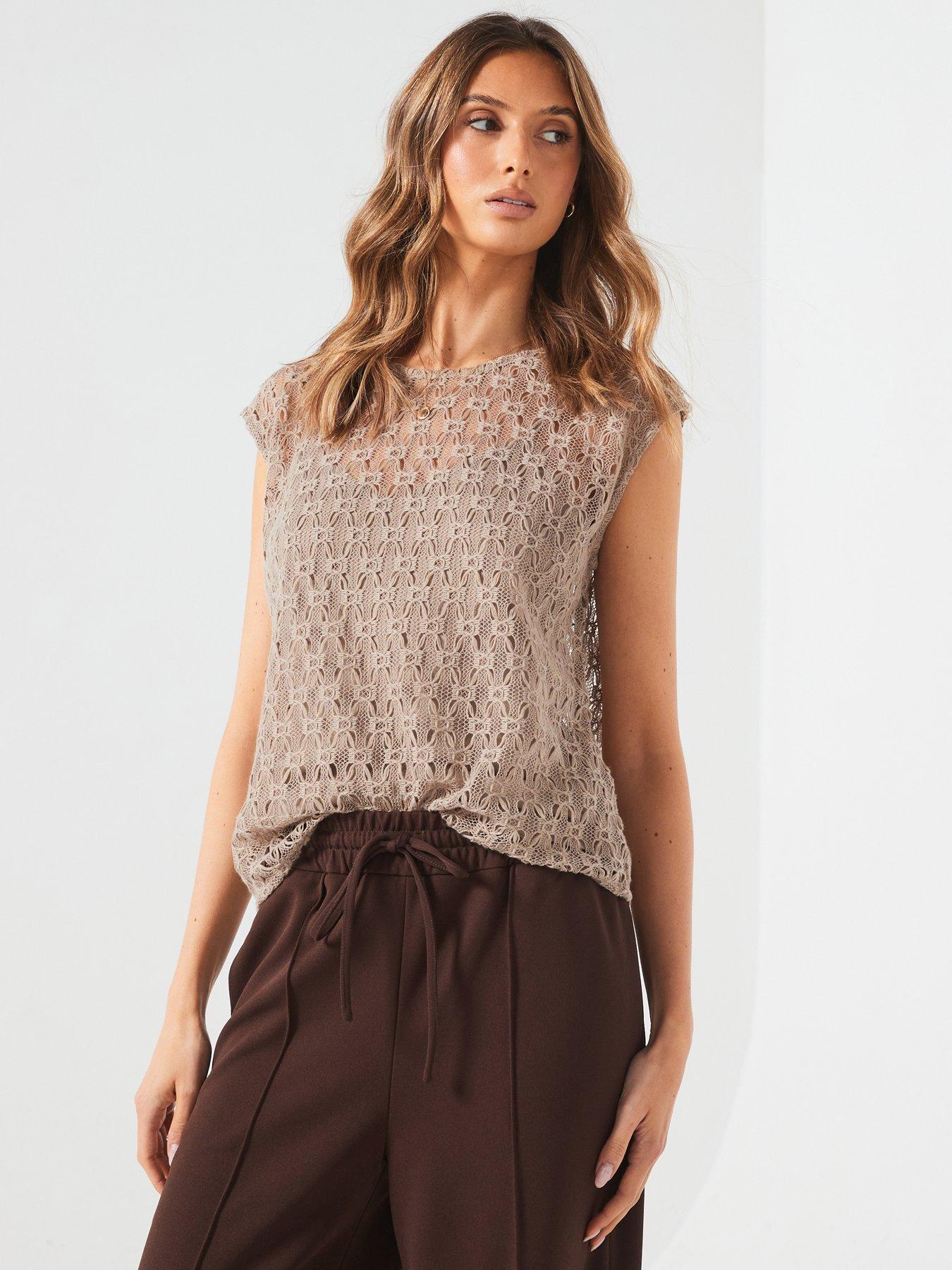 V by Very Grown On Sleeve Lace Top - Nude | Littlewoods