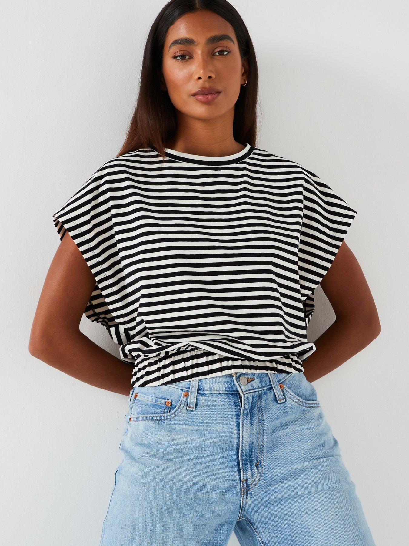 undefined Stripe Tie Back T-Shirt - Mono Stripe