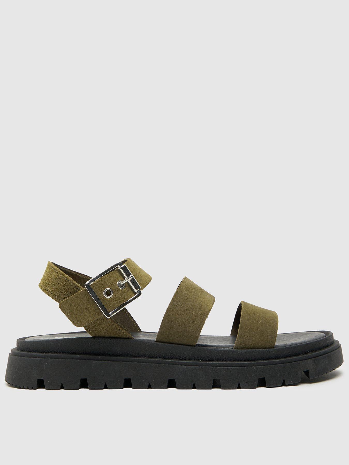 New Look Wide Fit Black Leather Look 2 Part Footbed Sandals