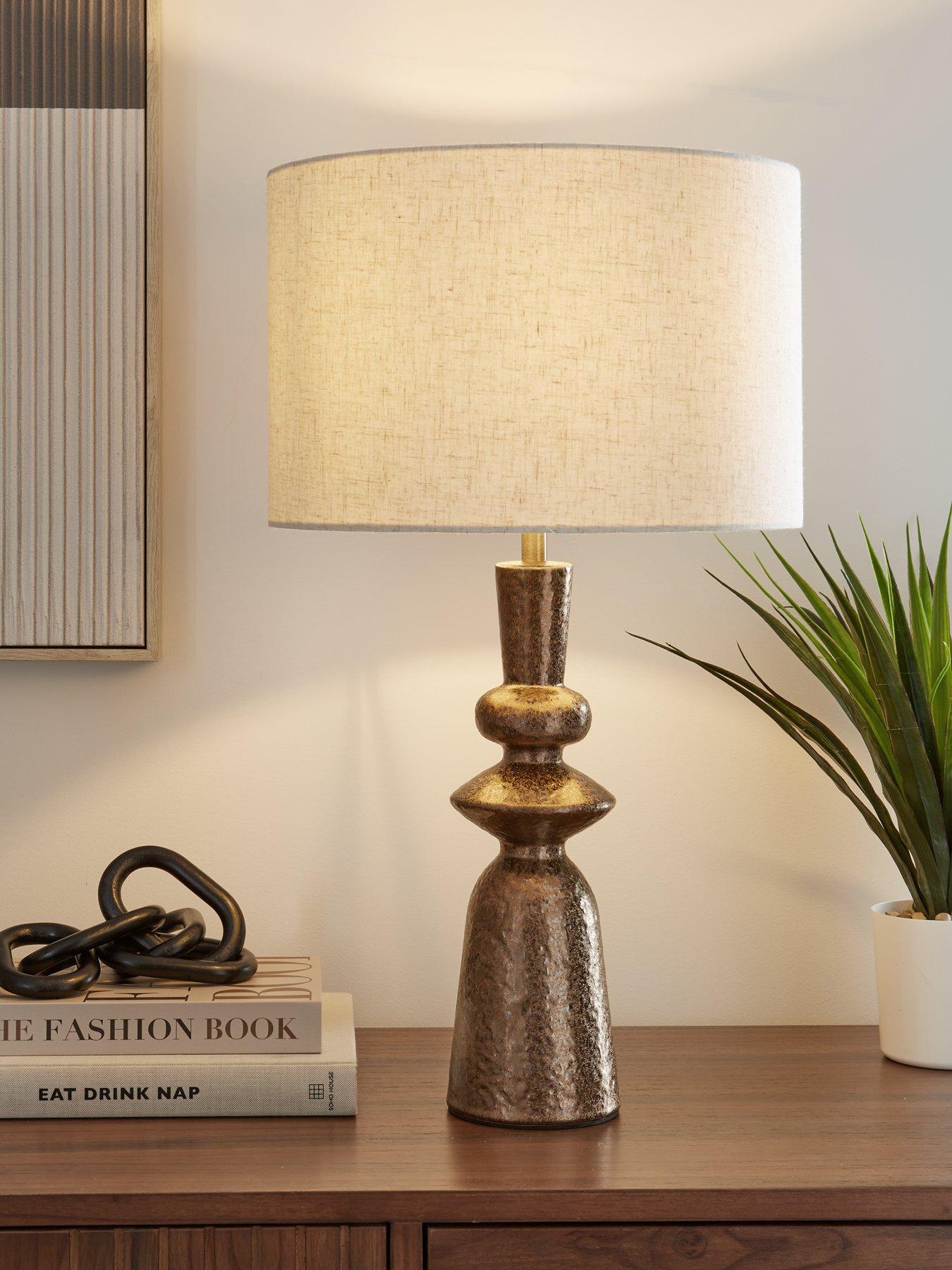 Image 1 of 6 of Very Home Totem Ceramic Distressed Bronze Table Lamp