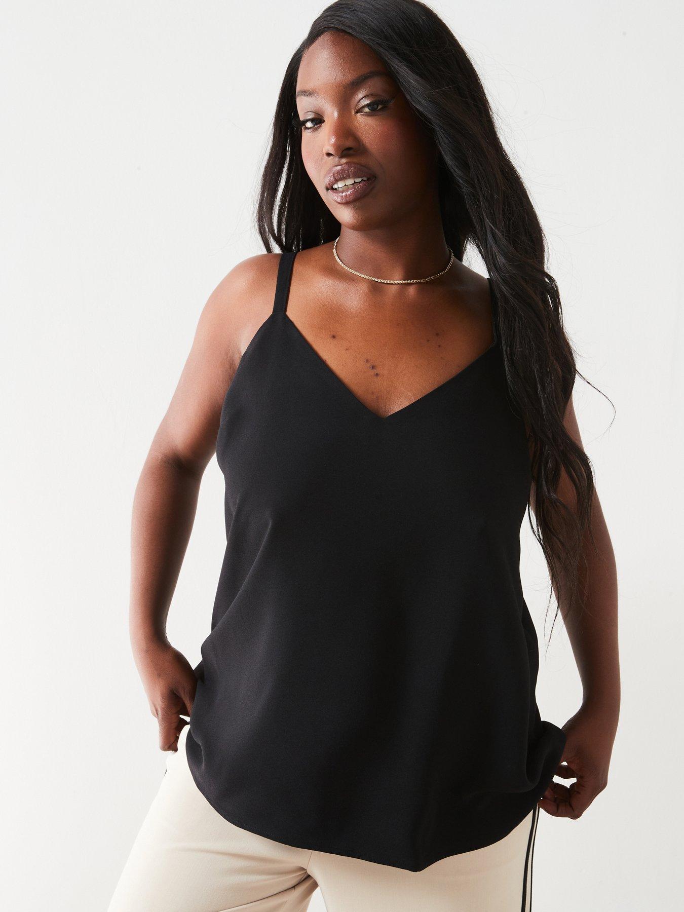 front image of the-very-collection-curve-essential-longline-cami-black