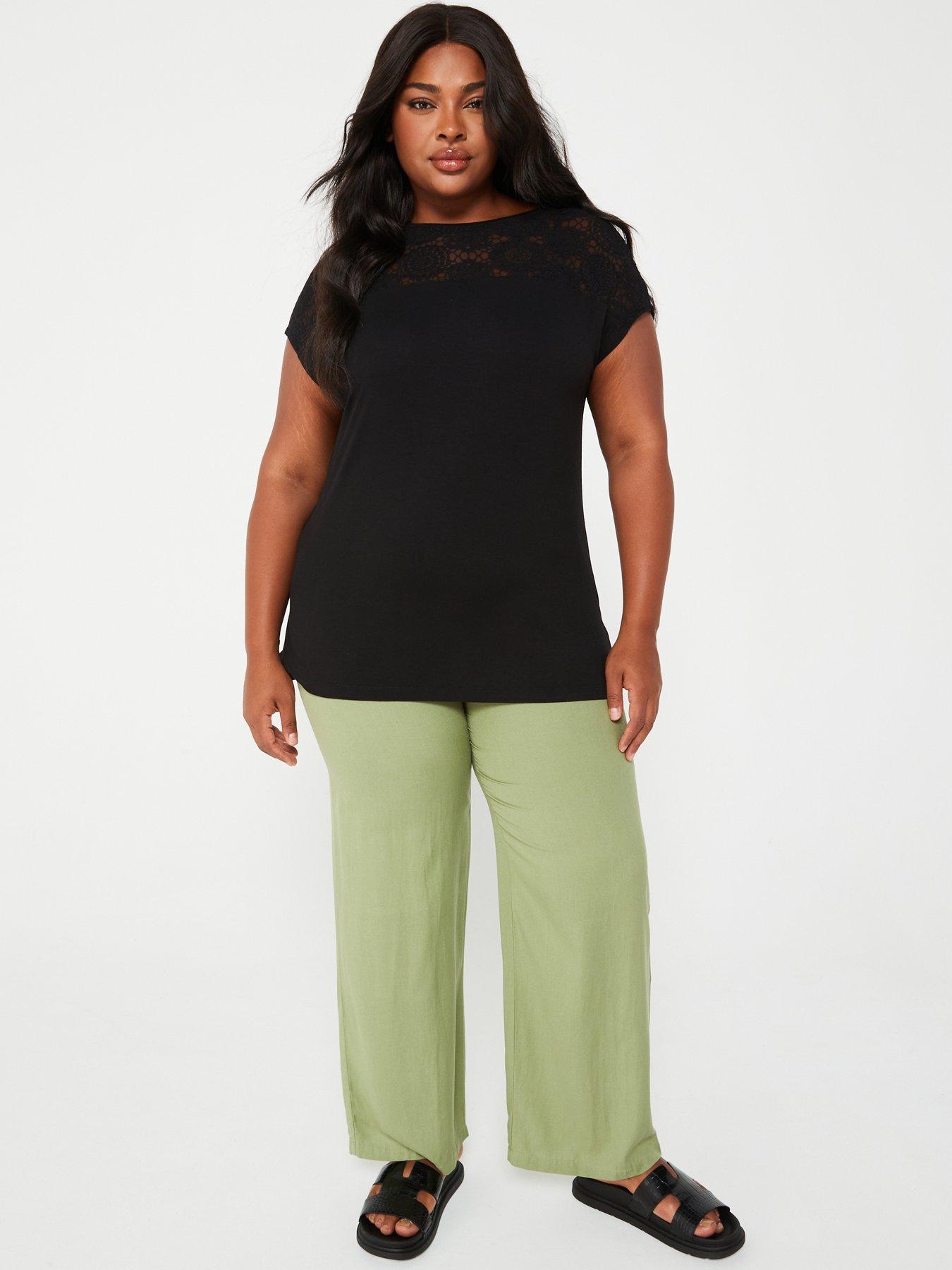 Image 3 of 5 of V by Very Curve Lace Yoke T-Shirt - Black