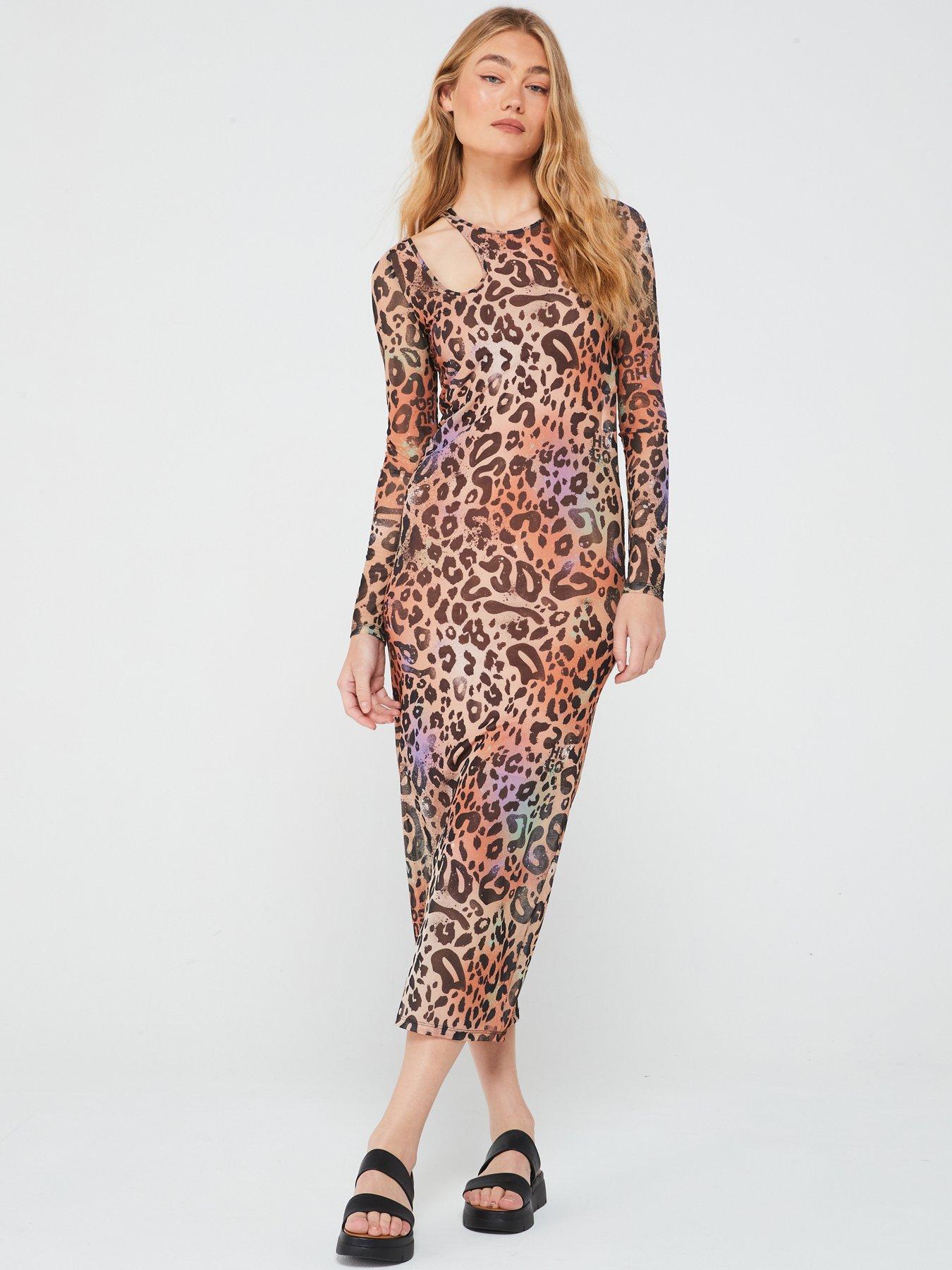 undefined Nalusia Cut Out Long Sleeve Leopard Print Dress - Multi