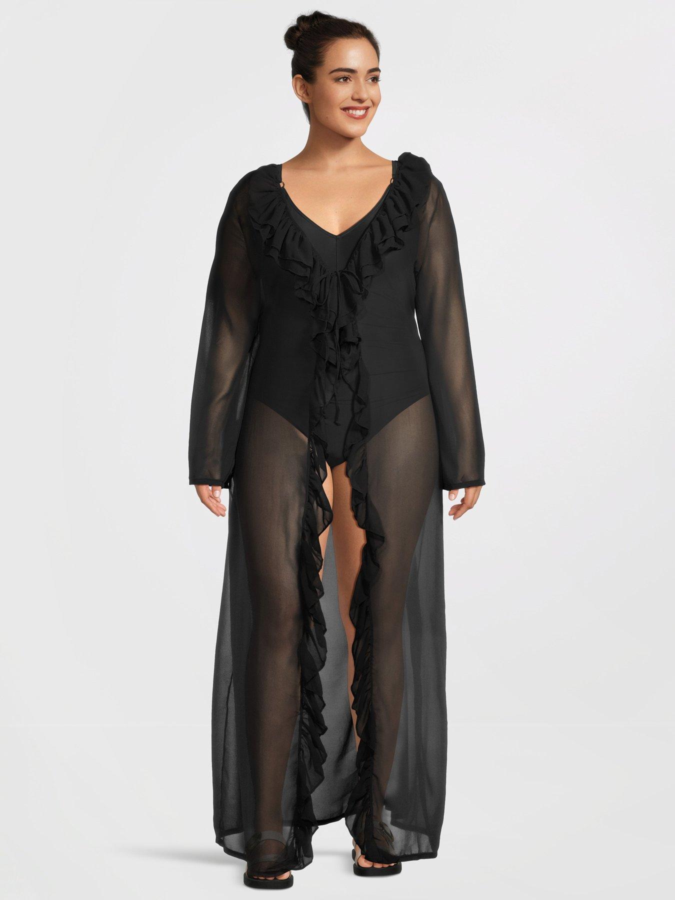 undefined Moda Minx Curve ruffle maxi kaftan in black