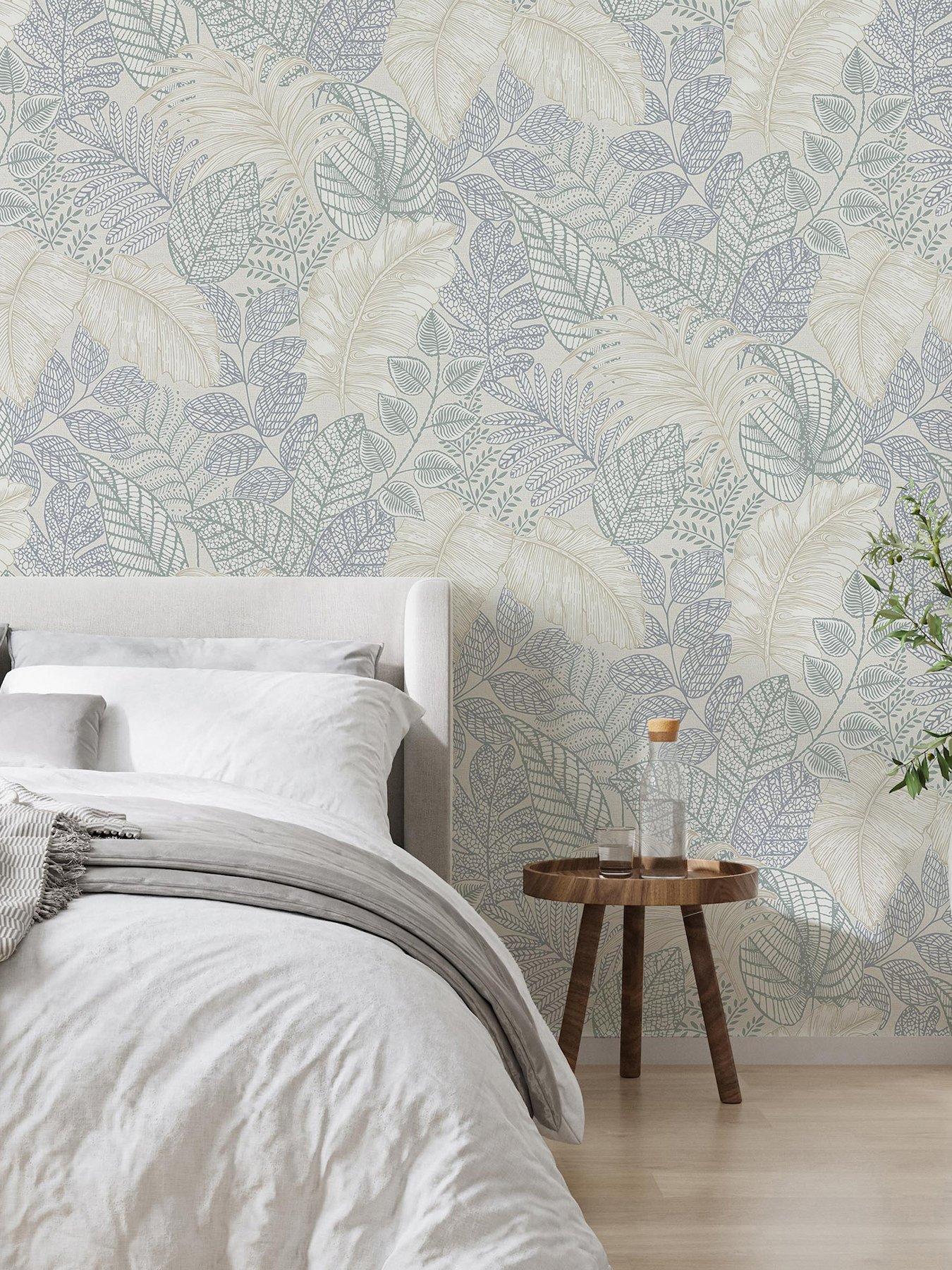  image of superfresco-easy-scattered-leaves-blue-green-wallpaper