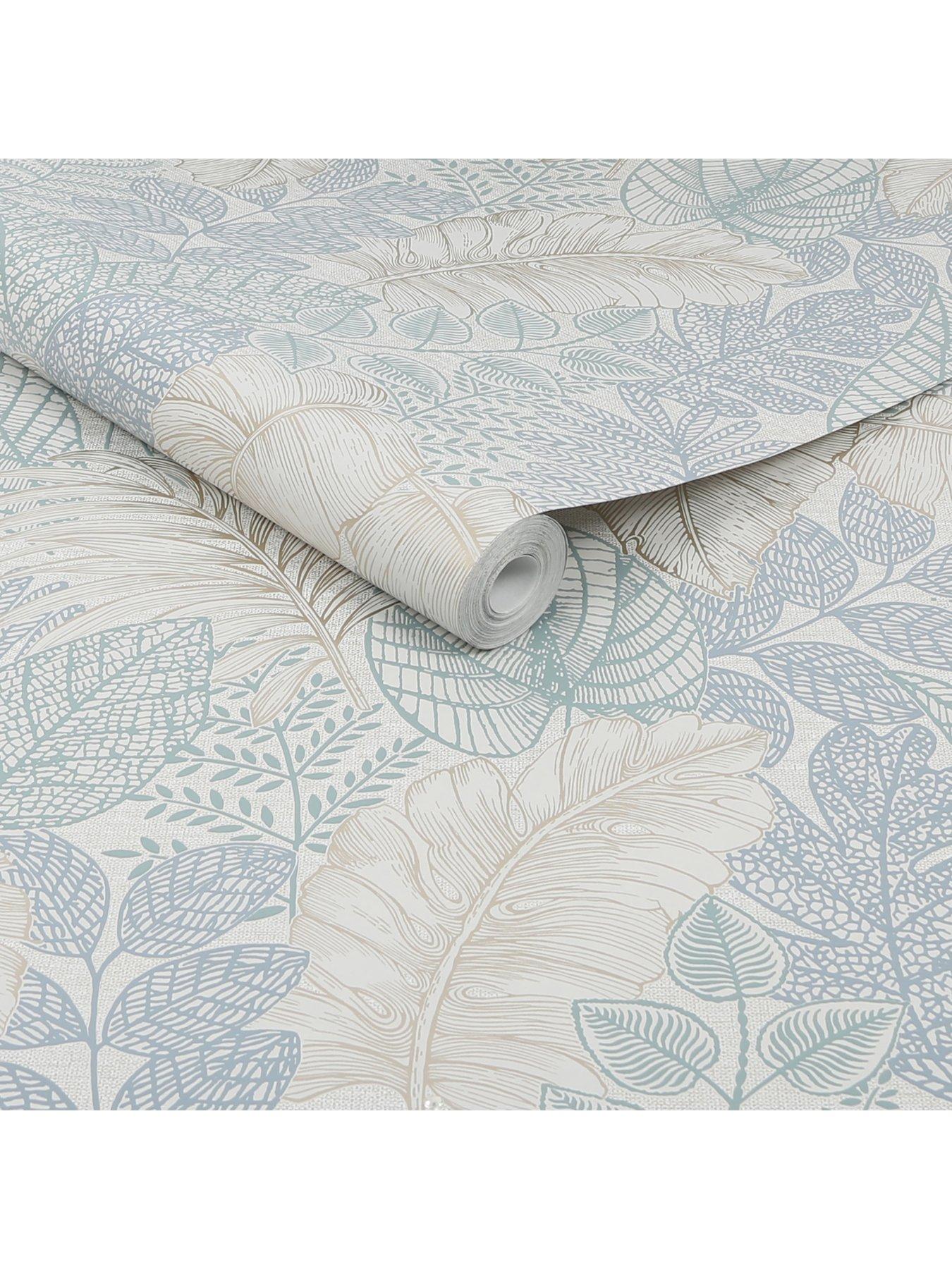  image of superfresco-easy-scattered-leaves-blue-green-wallpaper