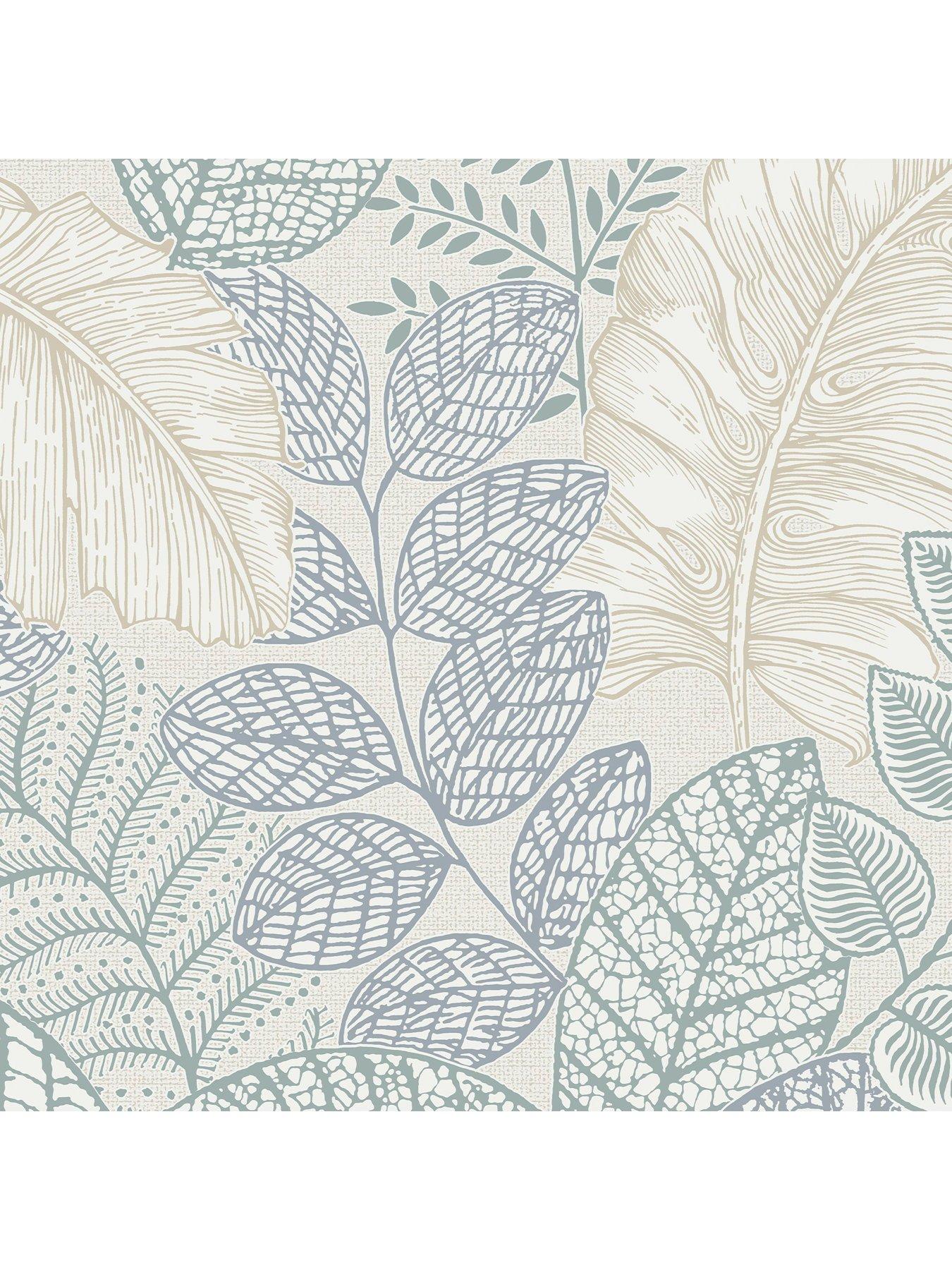  image of superfresco-easy-scattered-leaves-blue-green-wallpaper
