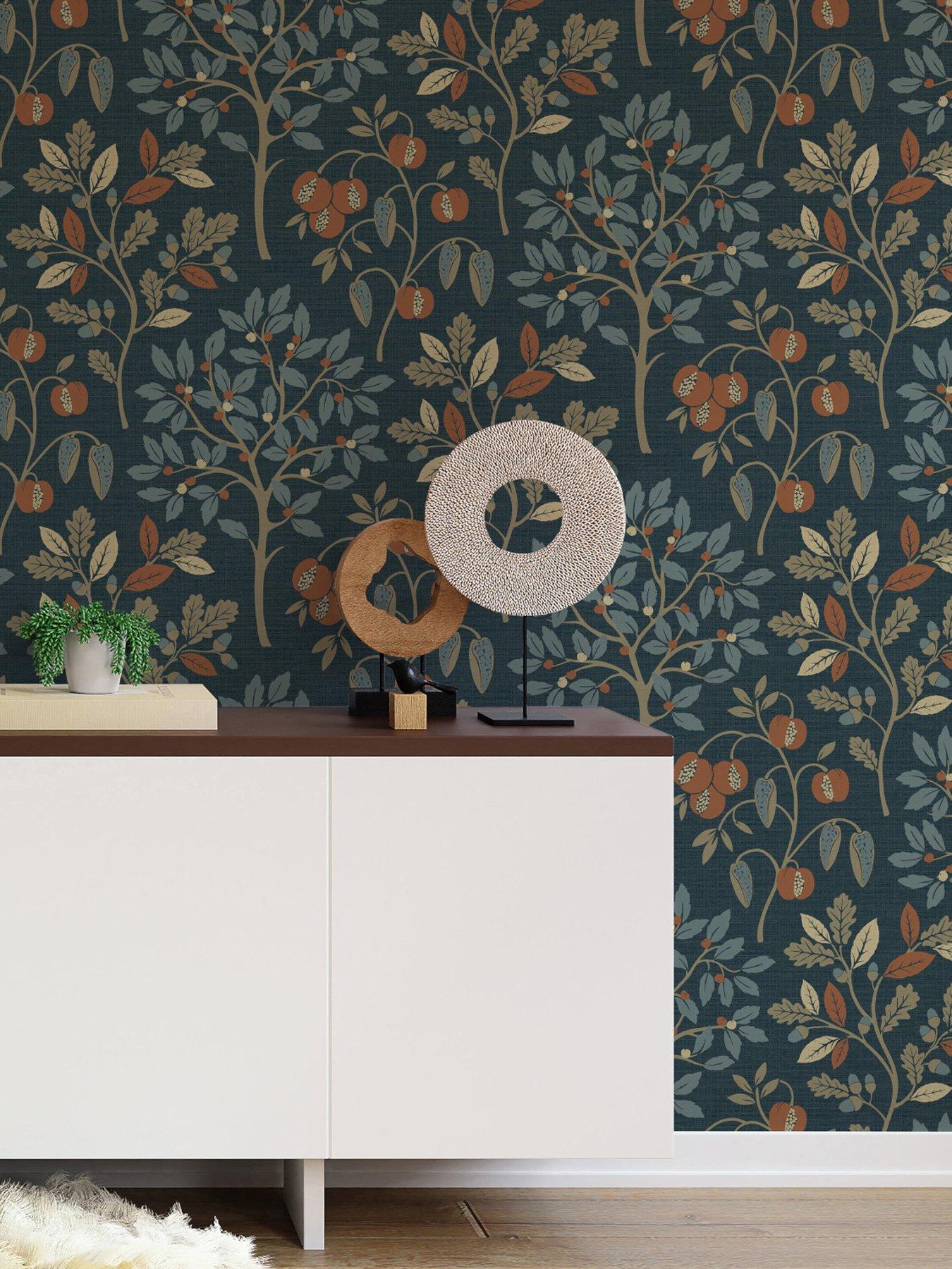 Fine Decor Rowan Autumn Trees Wallpaper in Navy