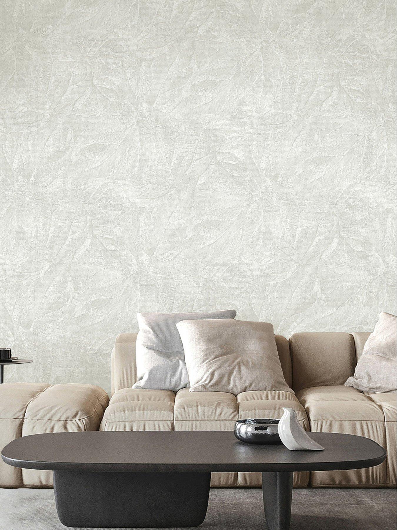 Fine Decor Aspen Leaf Wallpaper in Soft White | littlewoods.com