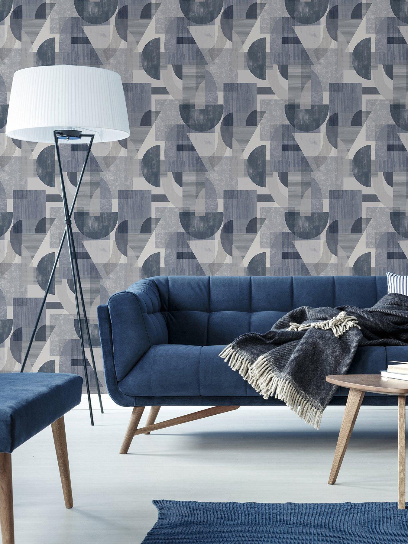  image of fresco-abstract-geo-navy-wallpaper