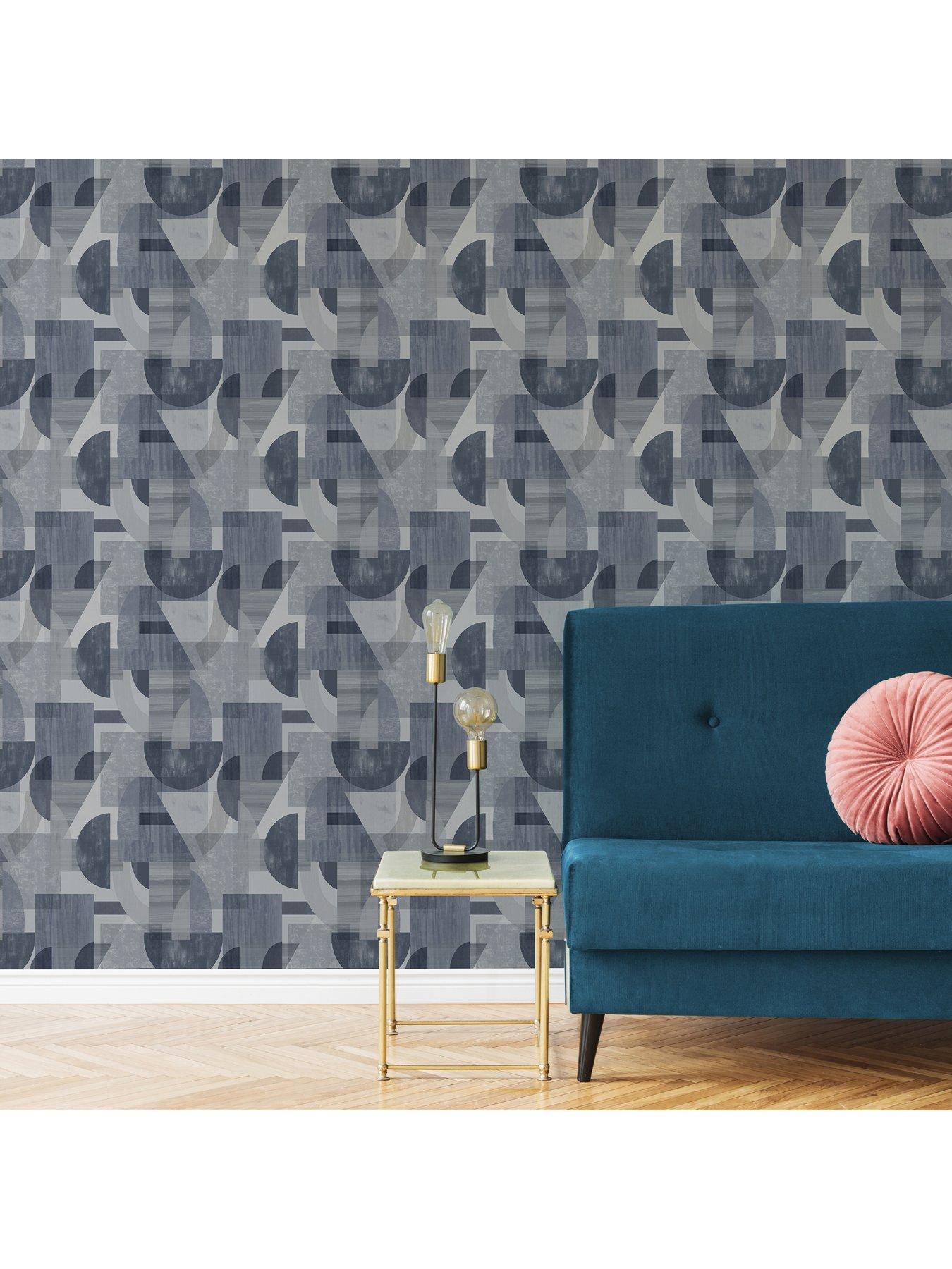  image of fresco-abstract-geo-navy-wallpaper