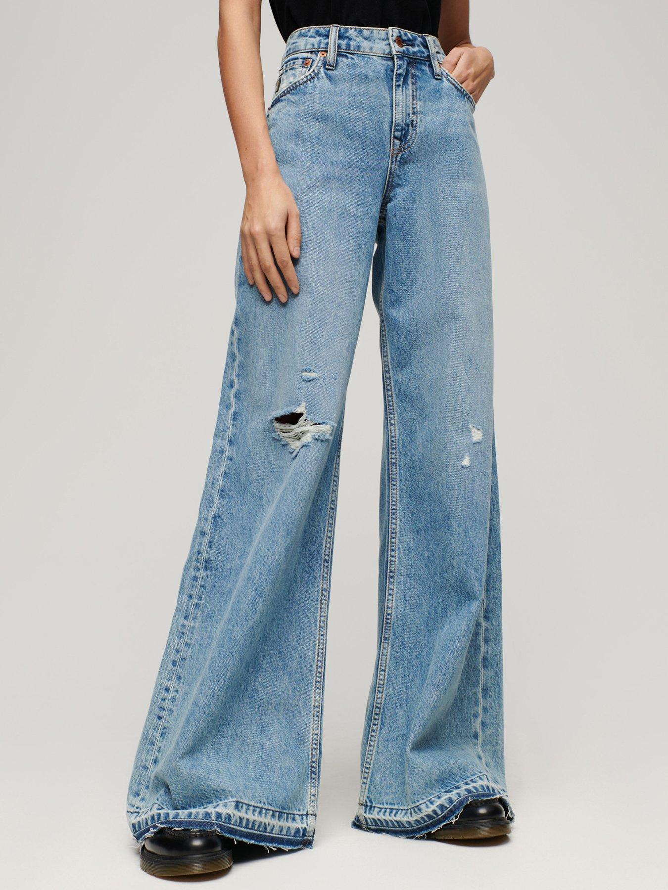 Superdry Raw Hem Wide Leg Flare Jeans - Blue