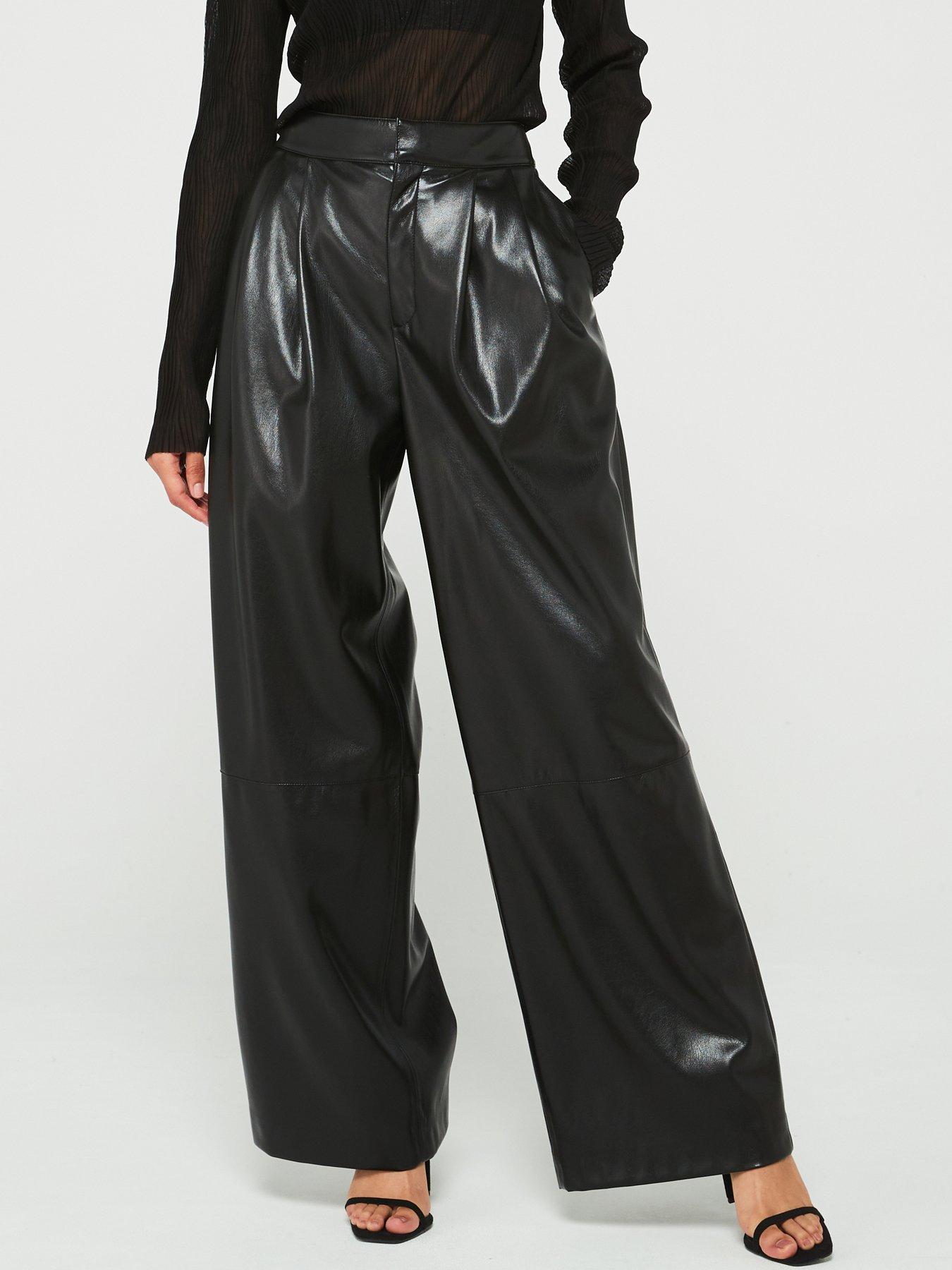 undefined Tadesa Faux Leather Wide Leg Trousers- Black