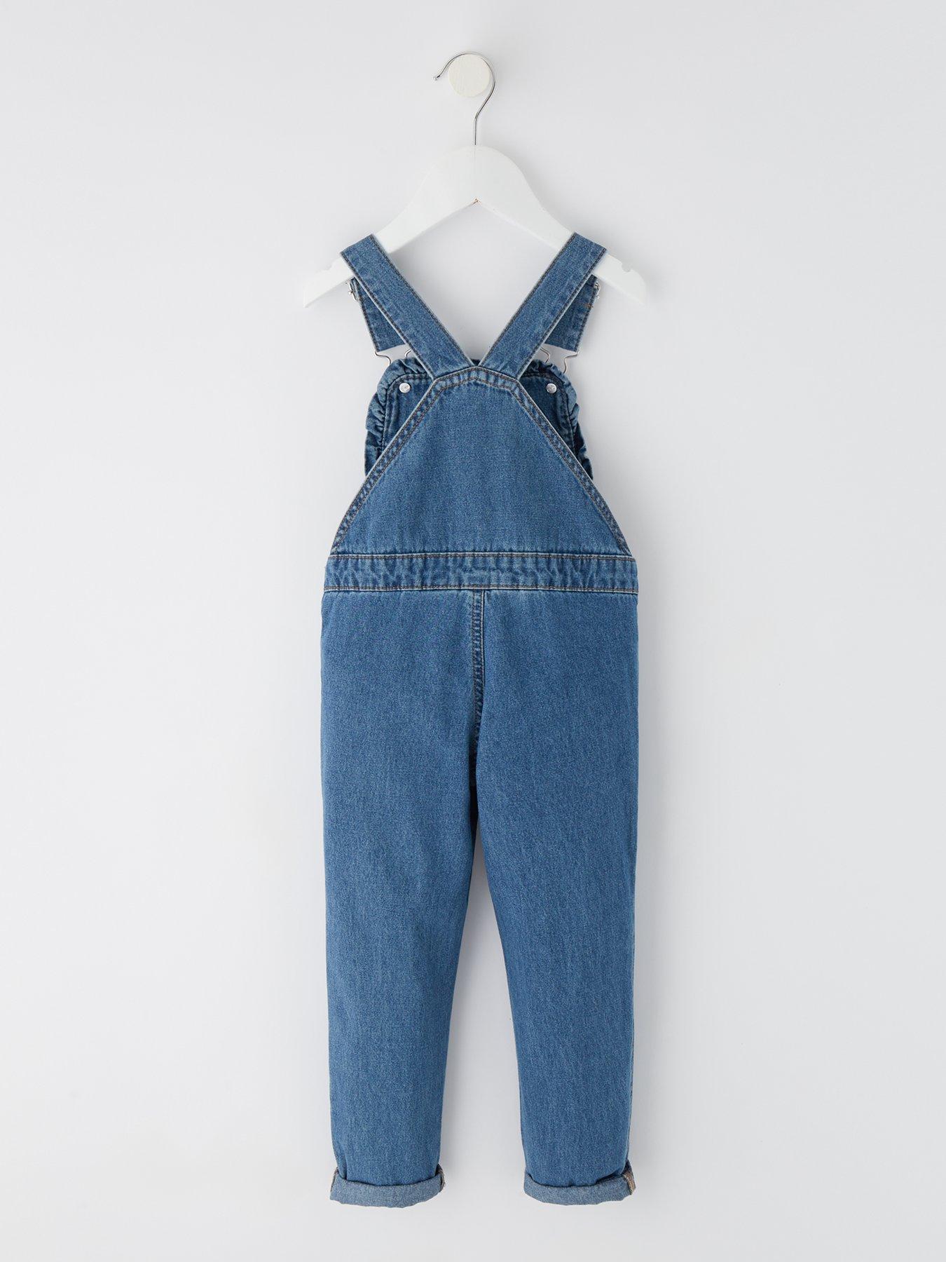  image of v-by-very-girls-frill-dungaree-blue