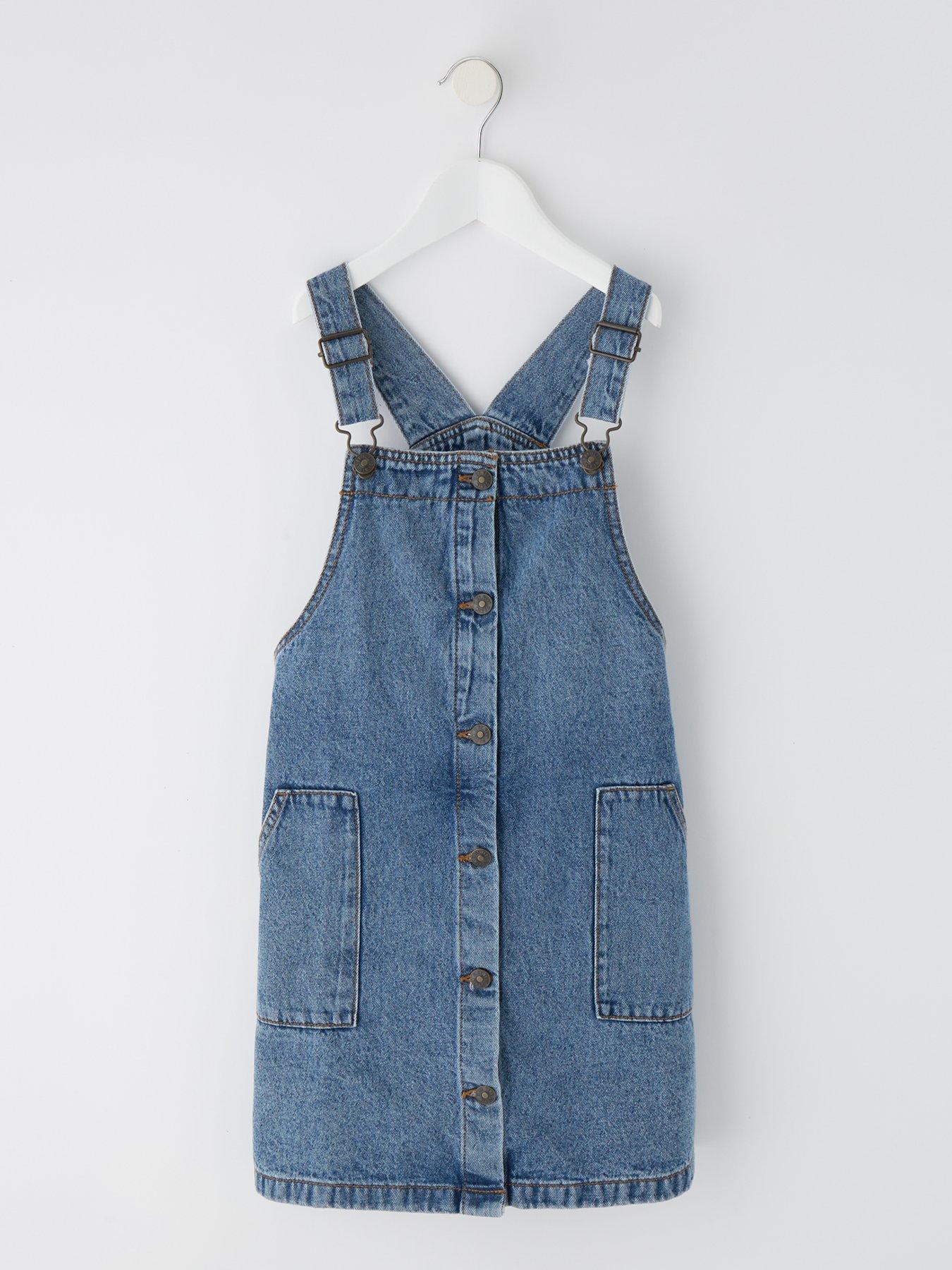 V by Very Girls Button Through Pinafore Dress - Blue