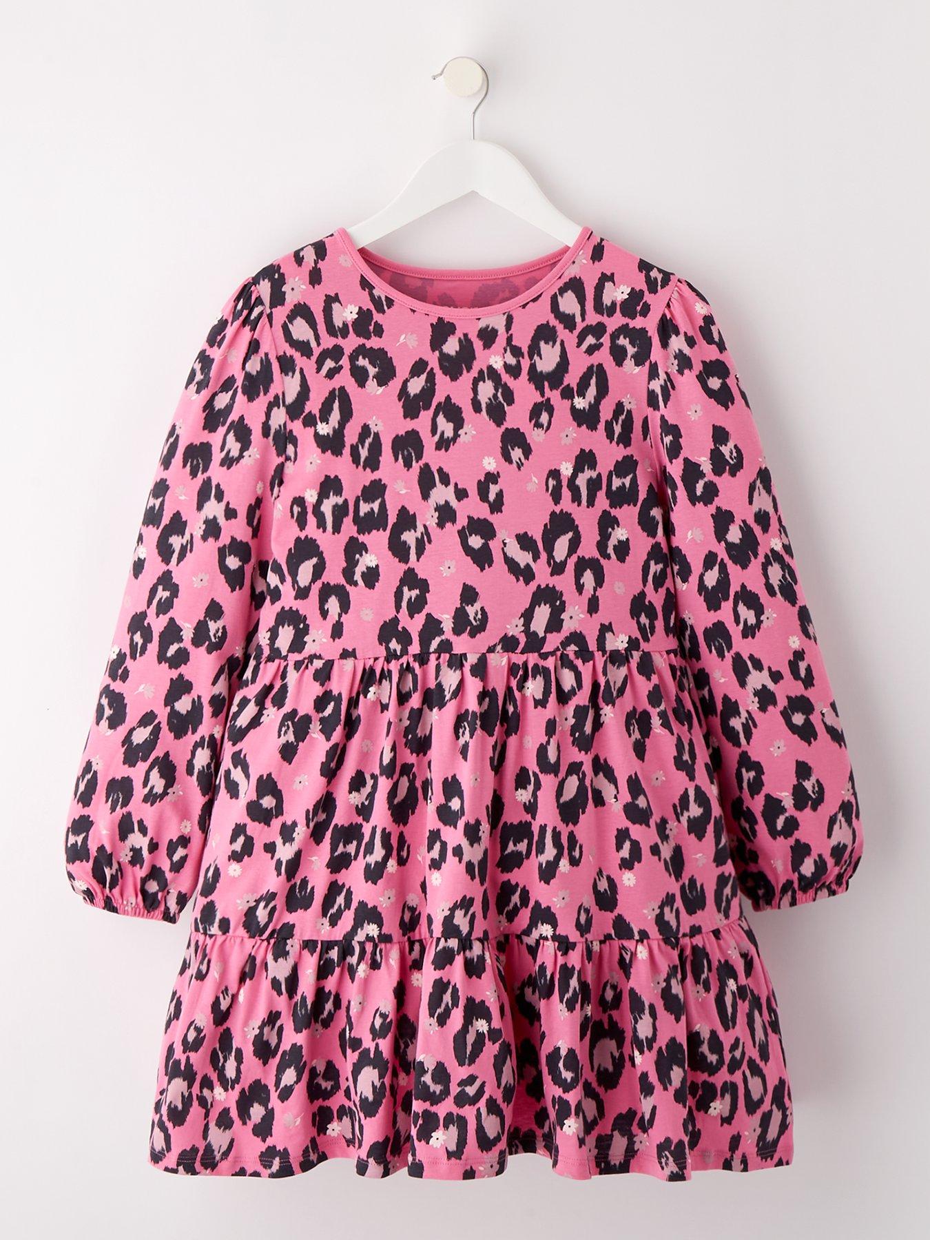 undefined Girls Long Sleeve Tiered Animal Dress - Multi