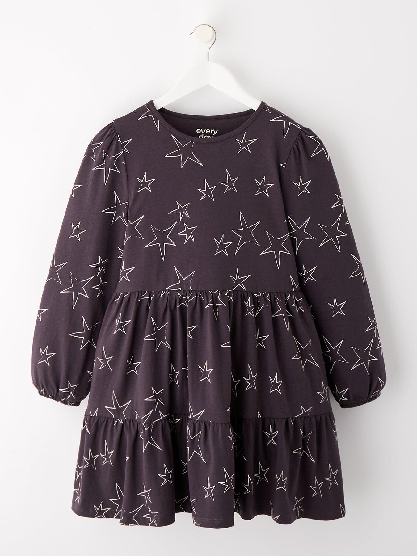 undefined Girls Long Sleeve Tiered Star Dress - Multi