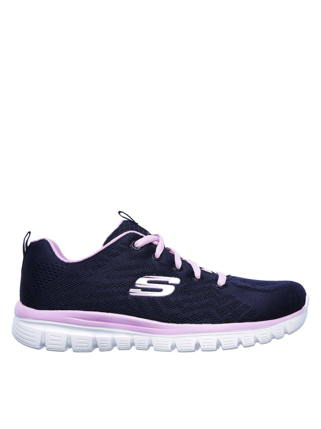 Skechers Graceful Mult Knit Mesh Lace Up Trainers - Navy & Pink ...