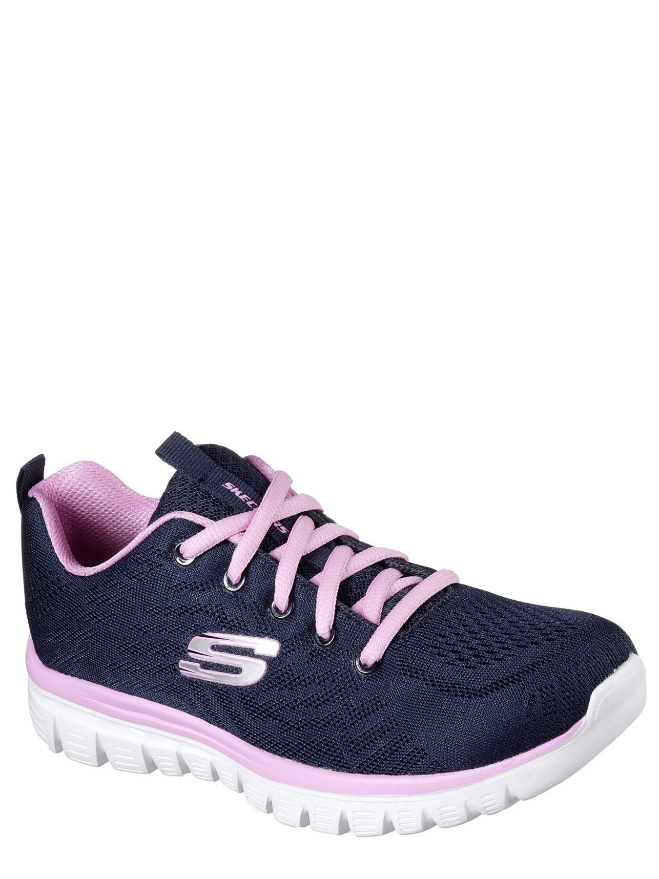 Skechers Graceful Mult Knit Mesh Lace Up Trainers - Navy & Pink ...