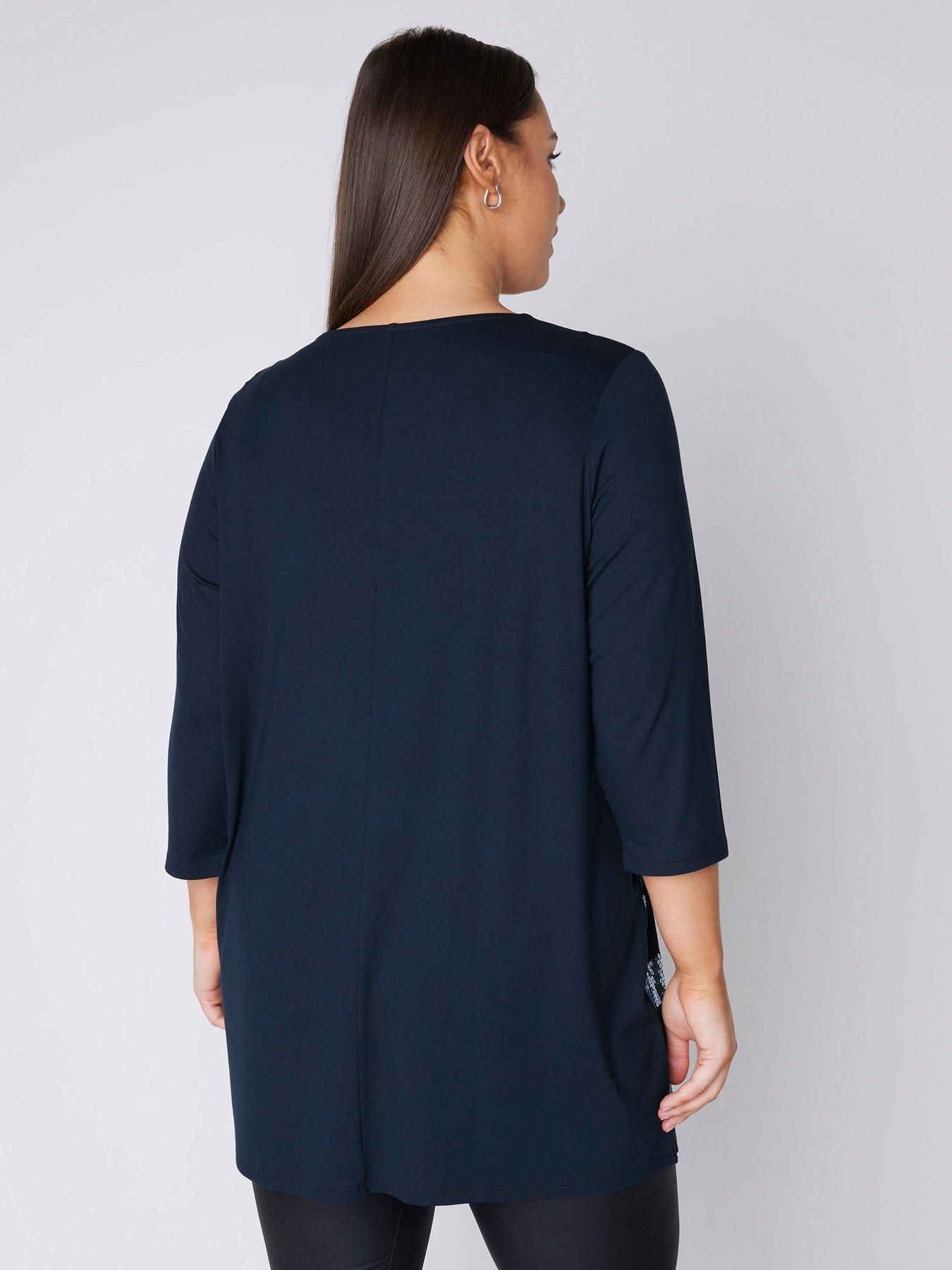 Curve Three Quarter Sleeve Sequin Stripe Top Blue