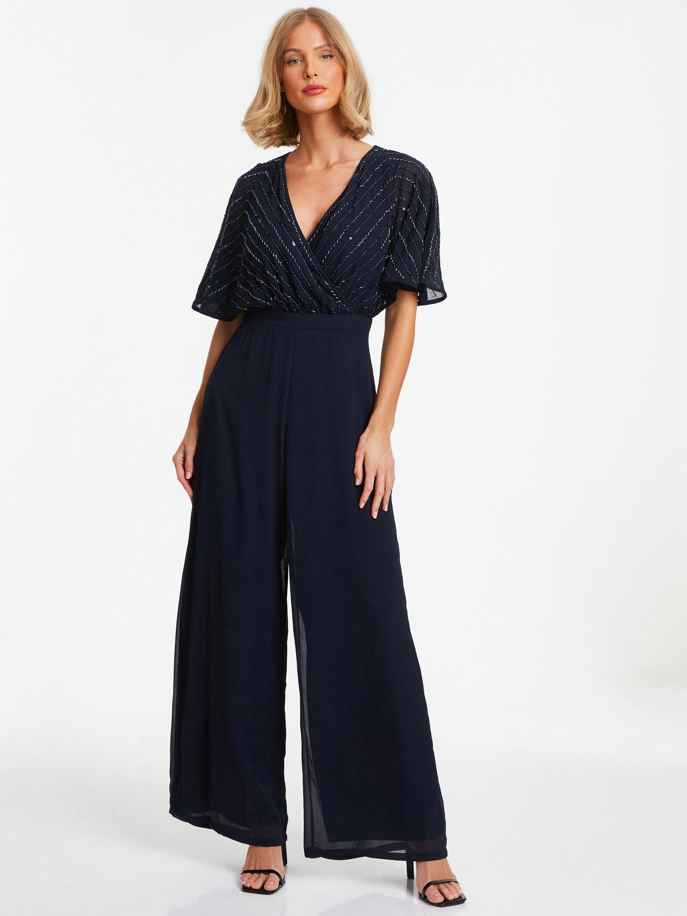 Quiz Navy Embellished Palazzo Jumpsuit littlewoods