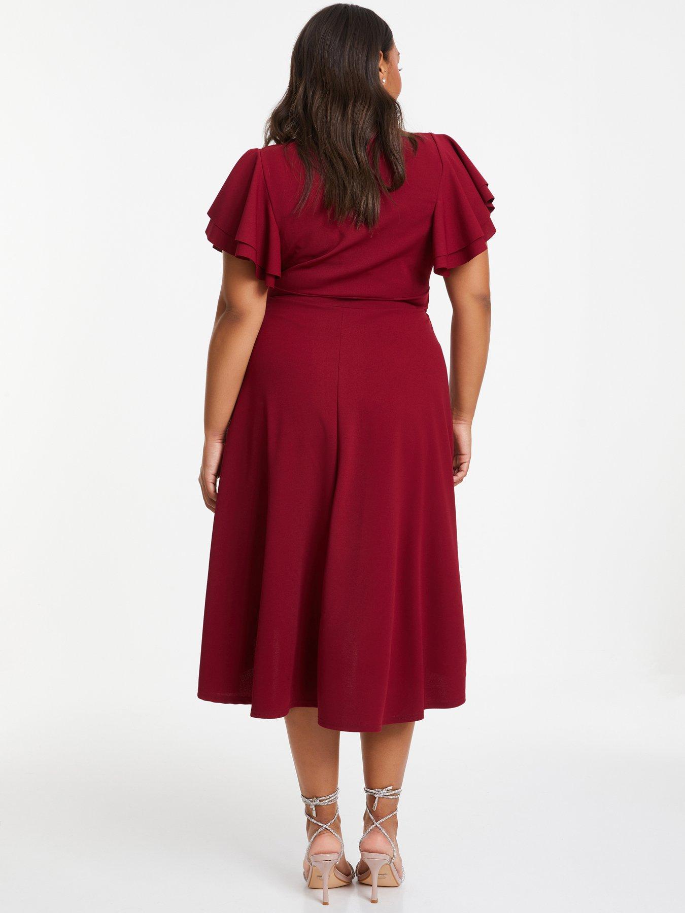 Quiz Curve Curve Berry Skater Midi Dress littlewoods