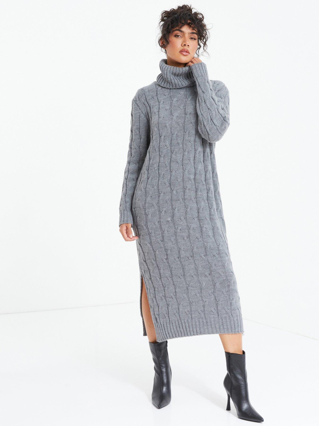 Quiz Grey Cable Knit Midi Jumper Dress littlewoods