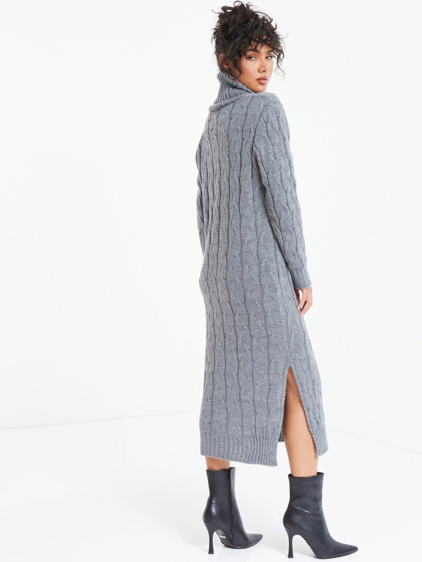 Quiz Grey Cable Knit Midi Jumper Dress